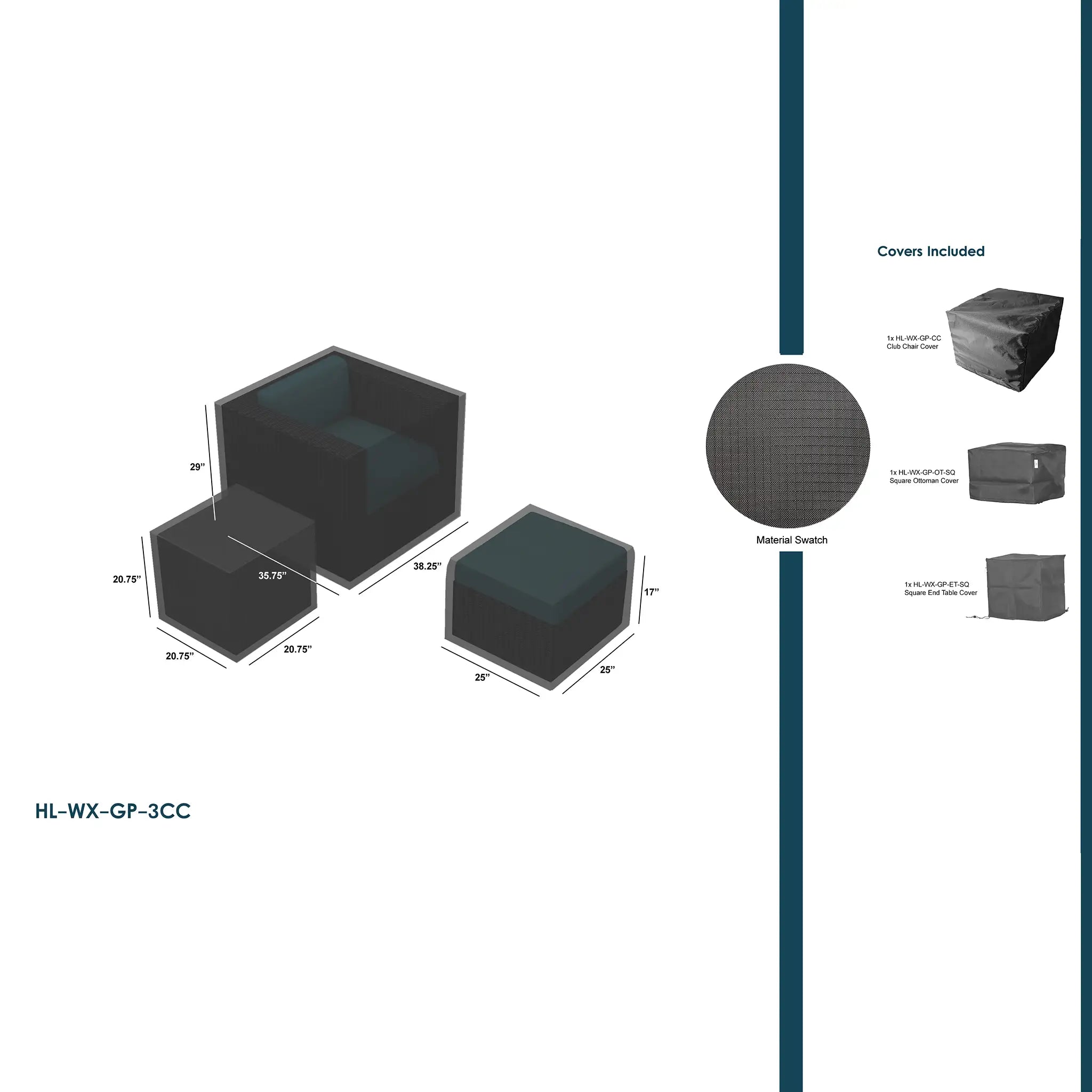Harmonia Living WeatherX Covers for 3 Piece Club Chair Set 1
