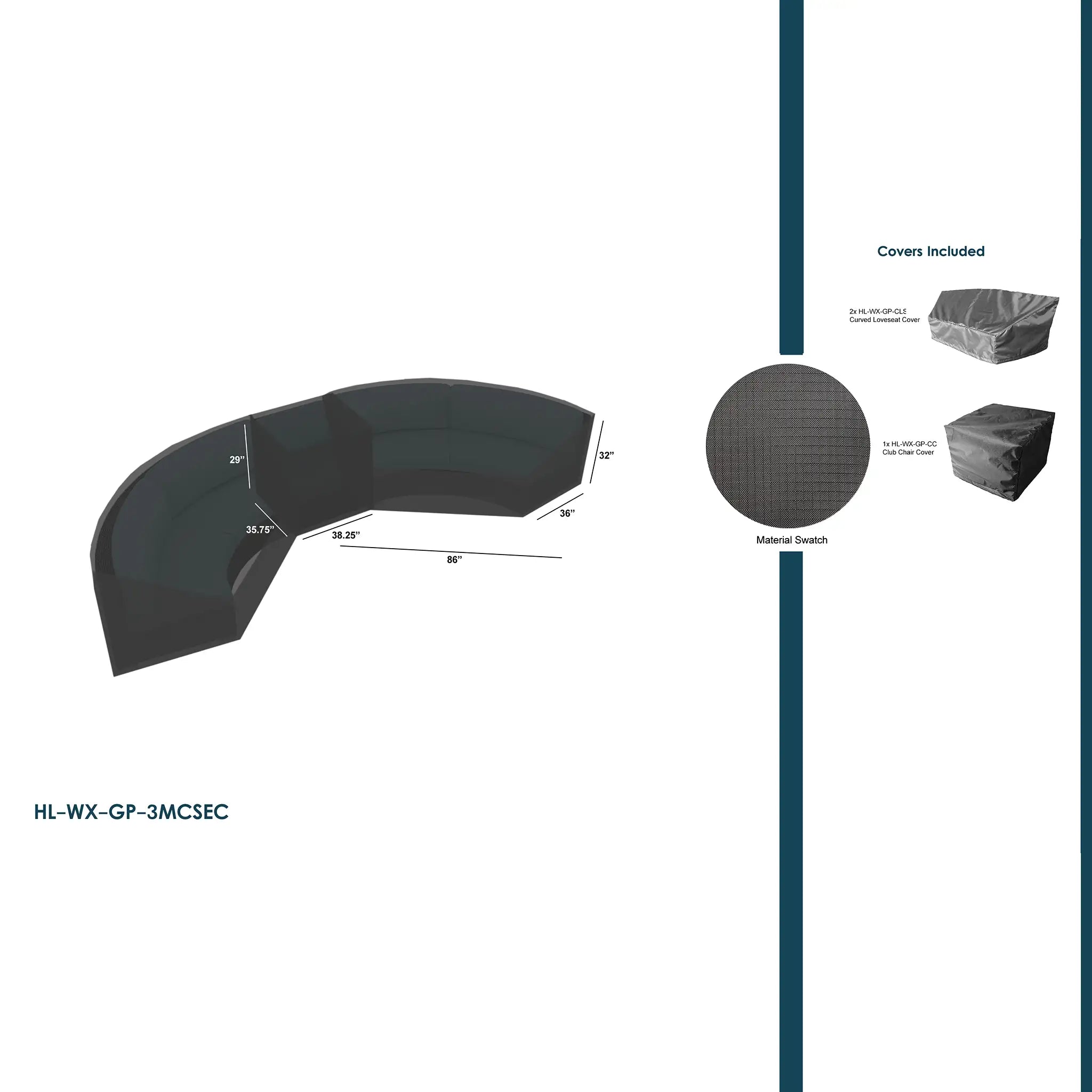 Harmonia Living WeatherX Covers For 3 Piece Extended Curve Sectional Set 1