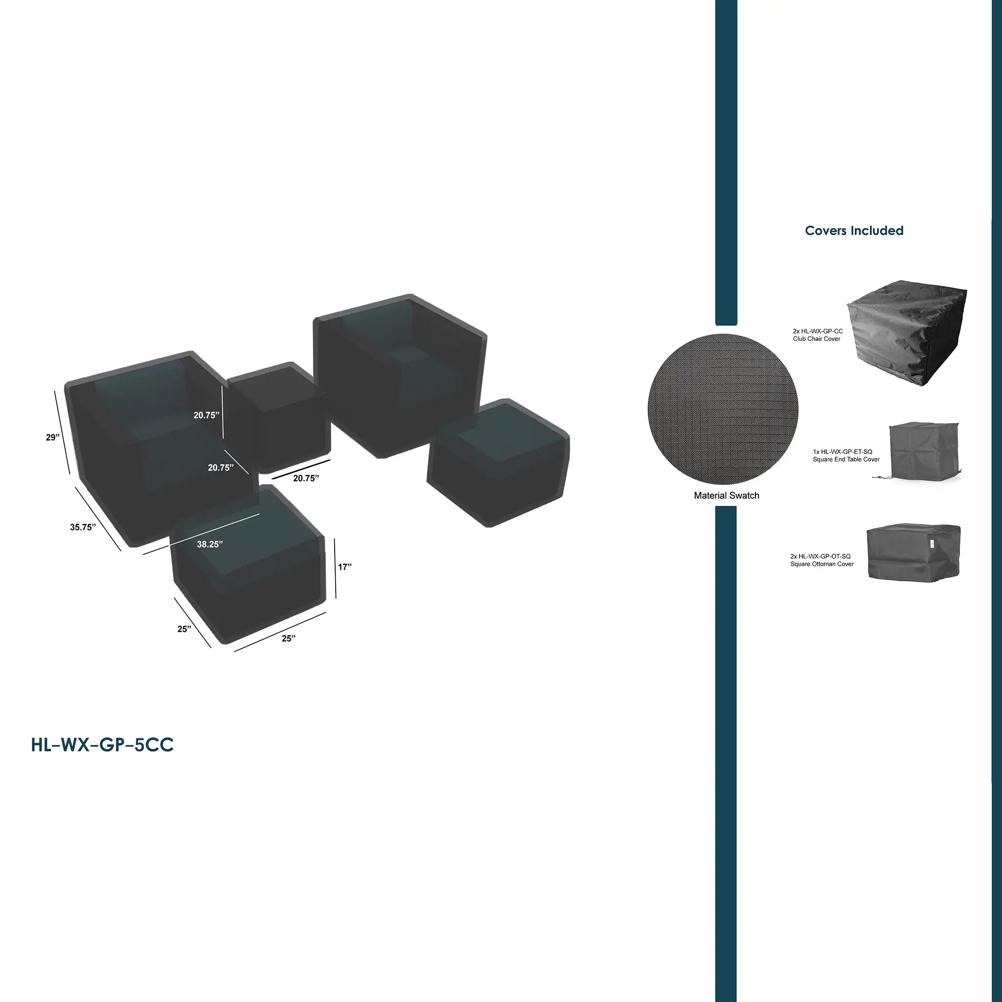 Harmonia Living WeatherX Covers For 5 Piece Club Chair Set 1