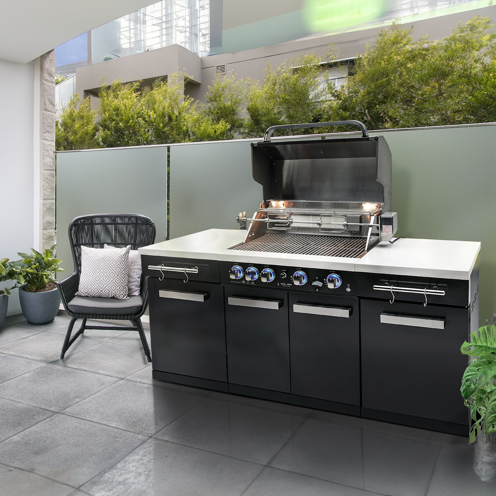 Compact 6 ft. Black Stainless Steel 5-Burner Outdoor Kitchen Island