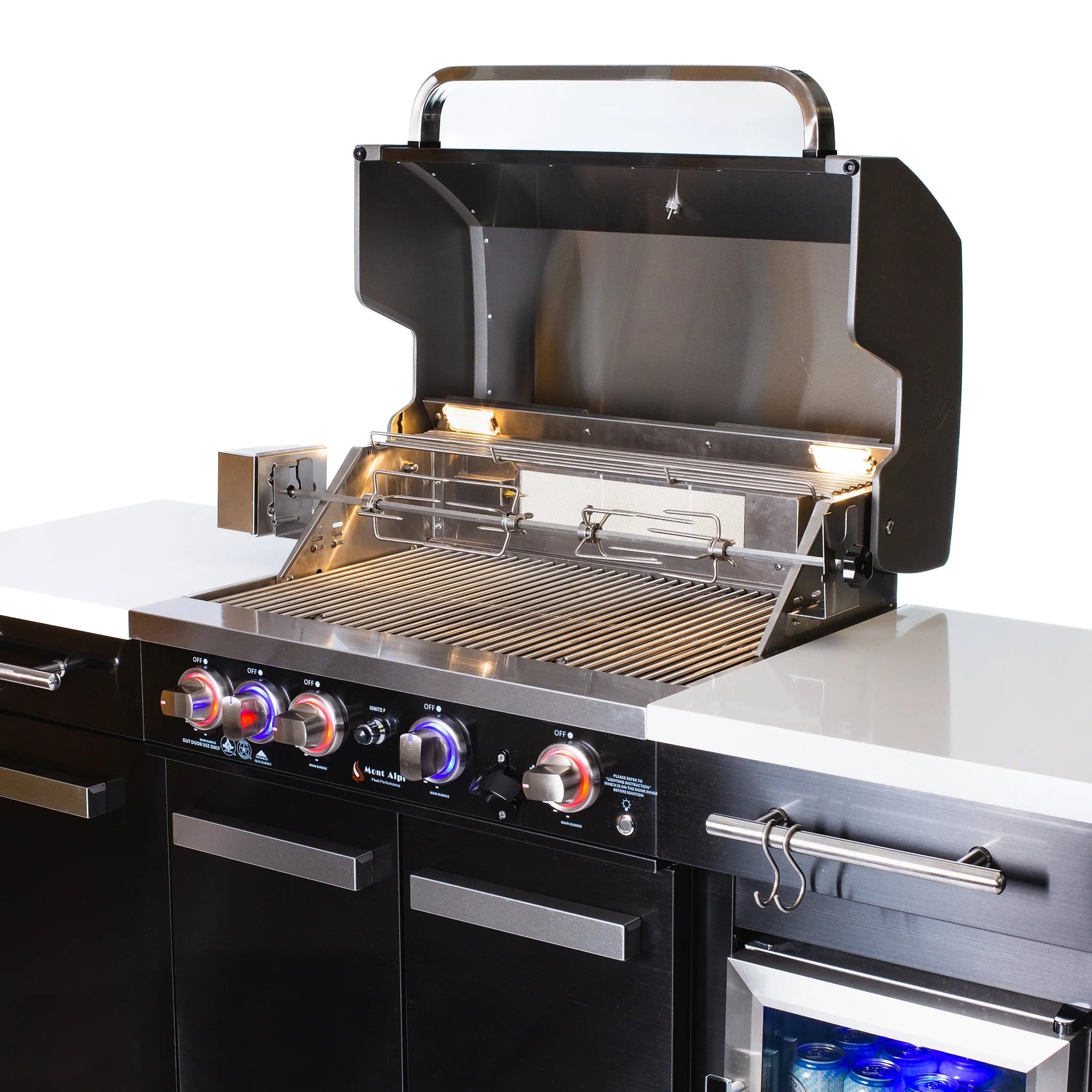 Compact 6 ft. Black Stainless Steel 4-Burner Outdoor Kitchen Island with Refrigerator