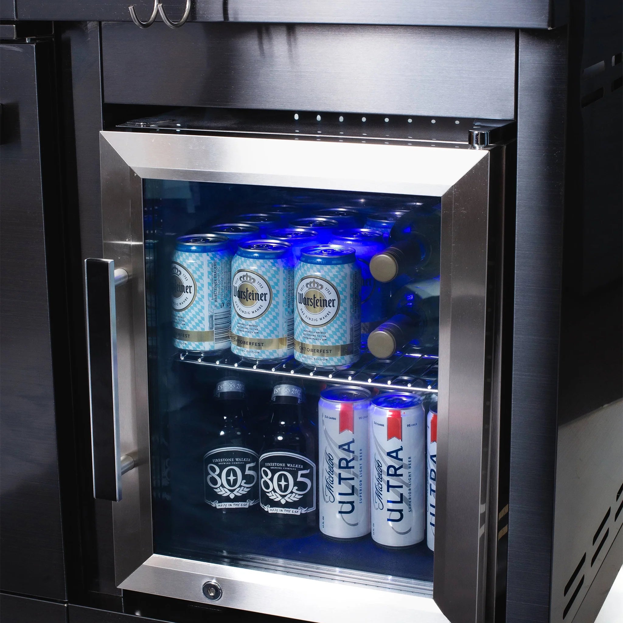 Compact 6 ft. Black Stainless Steel 4-Burner Outdoor Kitchen Island with Refrigerator