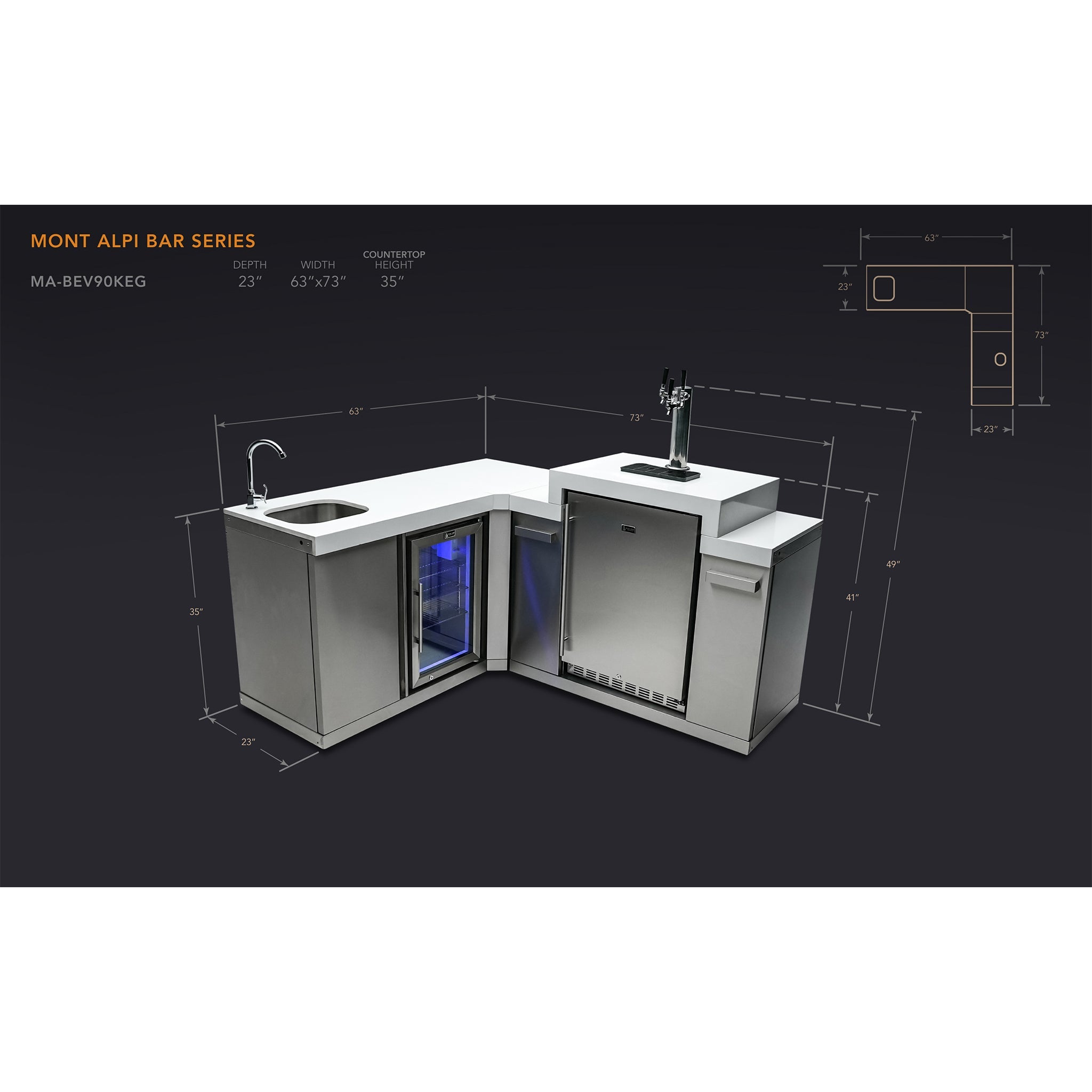 Beverage Center with 90-Degree Corner and Kegerator