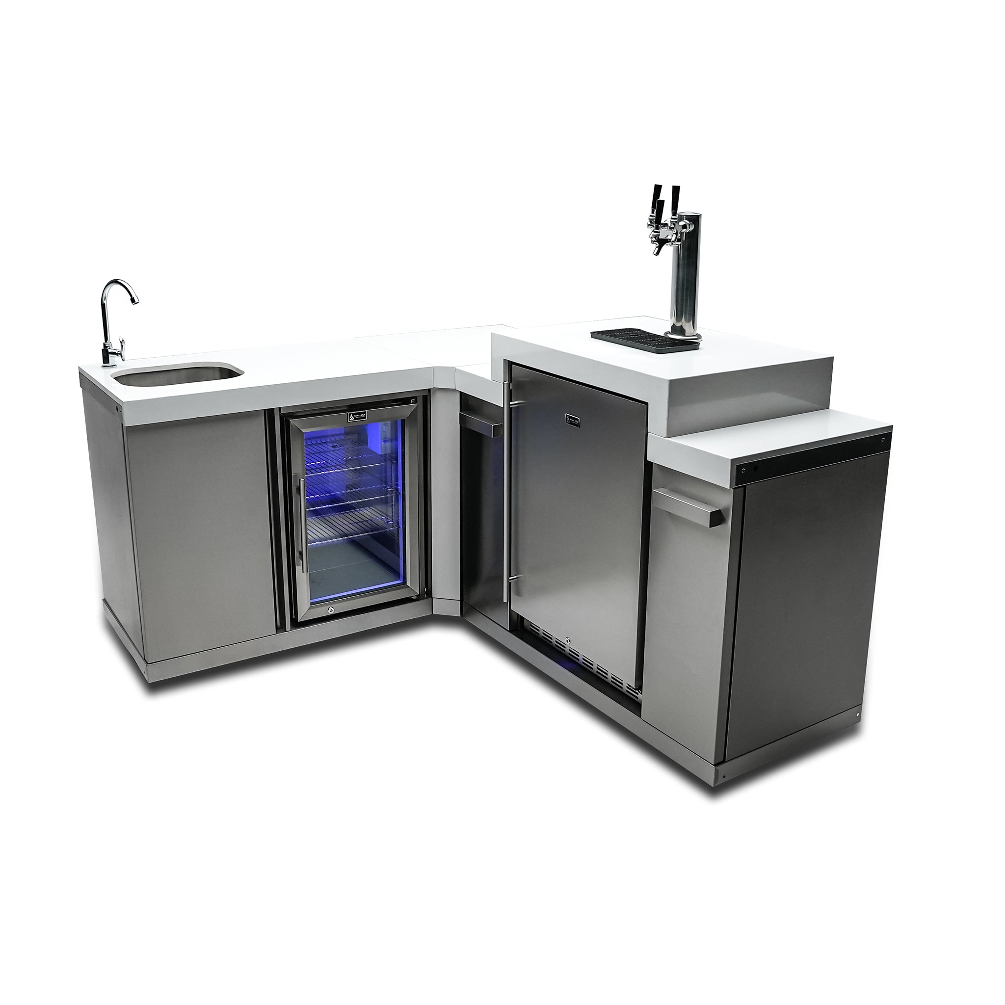 Beverage Center with 90-Degree Corner and Kegerator