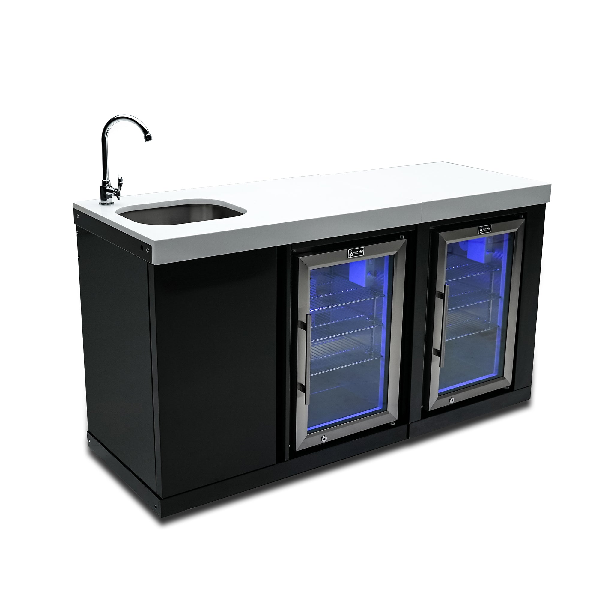Black Stainless Steel Beverage Center and Fridge Cabinet