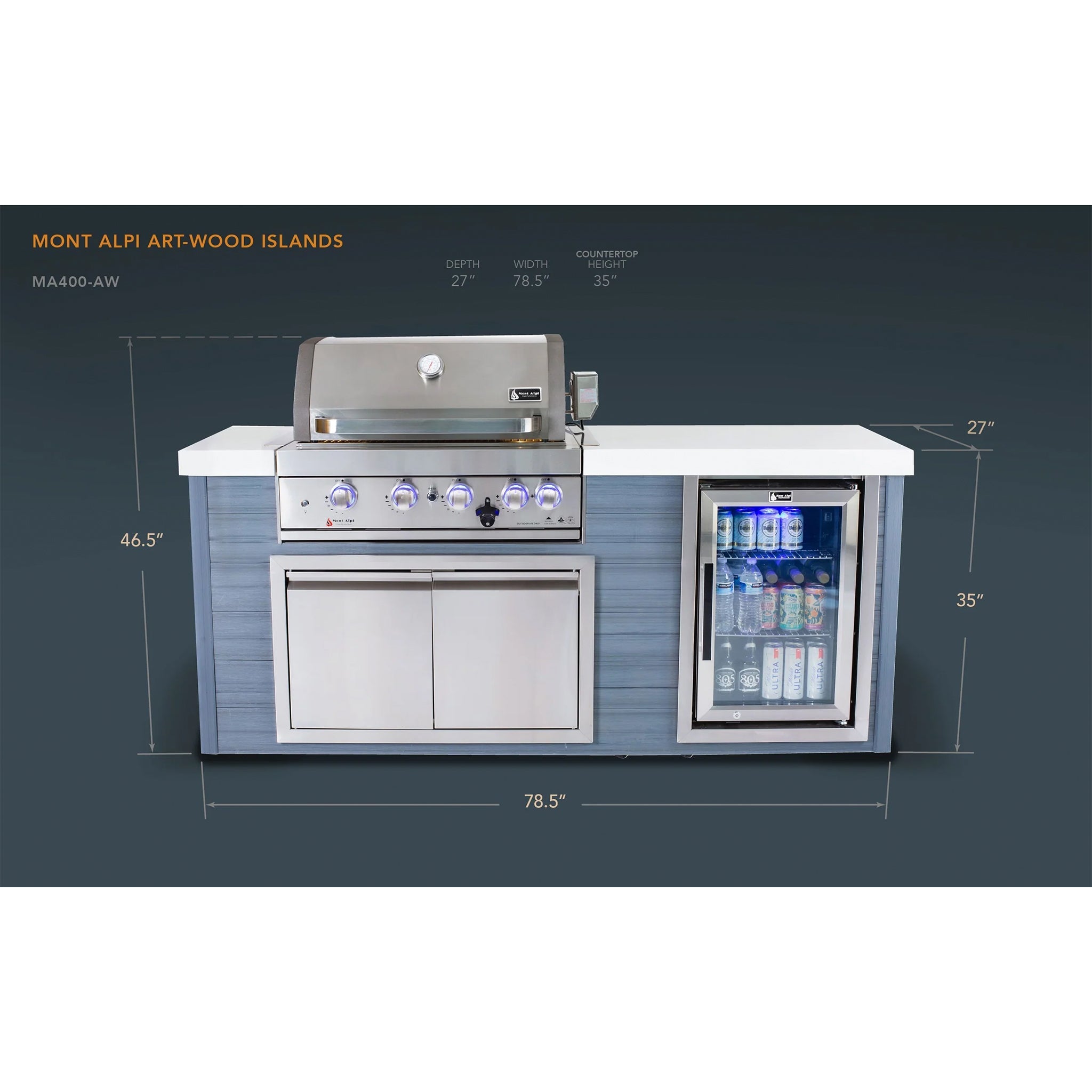 Artwood 6.5 ft. HDPE 4-Burner Outdoor Kitchen Island with Refrigerator