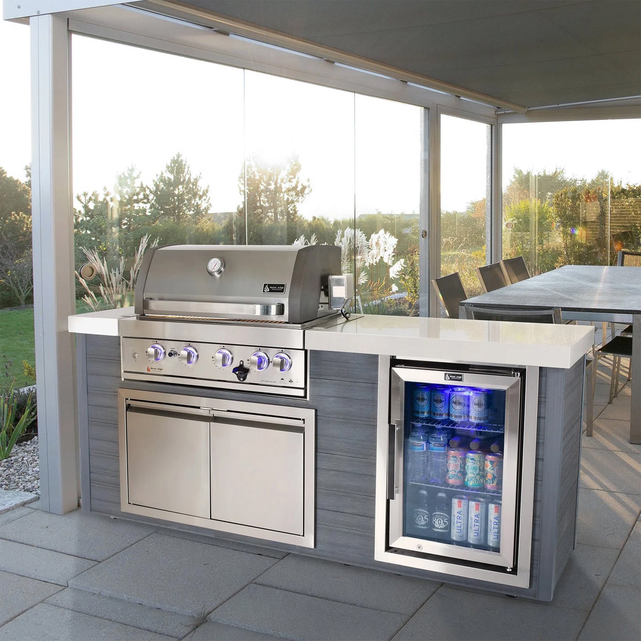 Artwood 6.5 ft. HDPE 4-Burner Outdoor Kitchen Island with Refrigerator