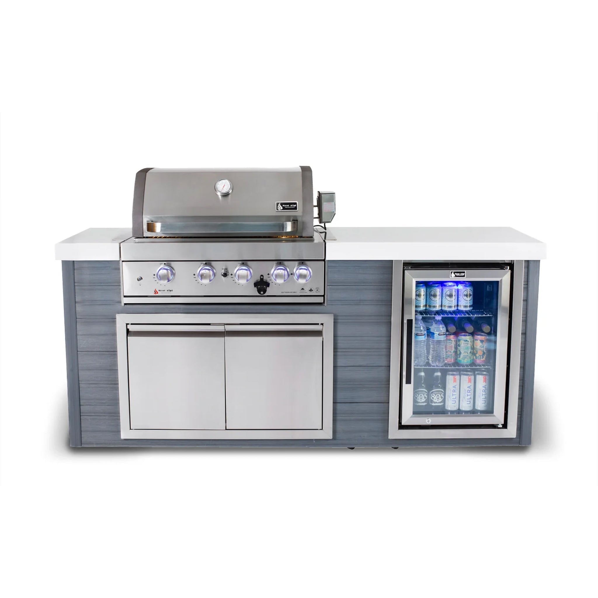 Artwood 6.5 ft. HDPE 4-Burner Outdoor Kitchen Island with Refrigerator