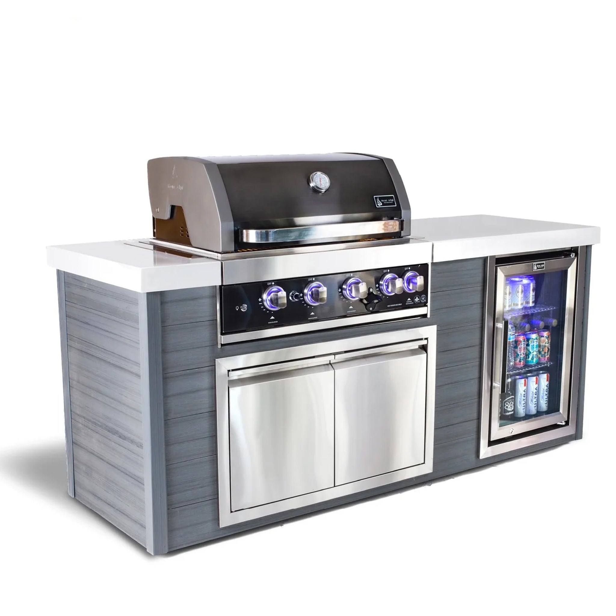 Artwood 6.5 ft. HDPE 4-Burner Outdoor Kitchen Island with Refrigerator - Black Stainless Steel