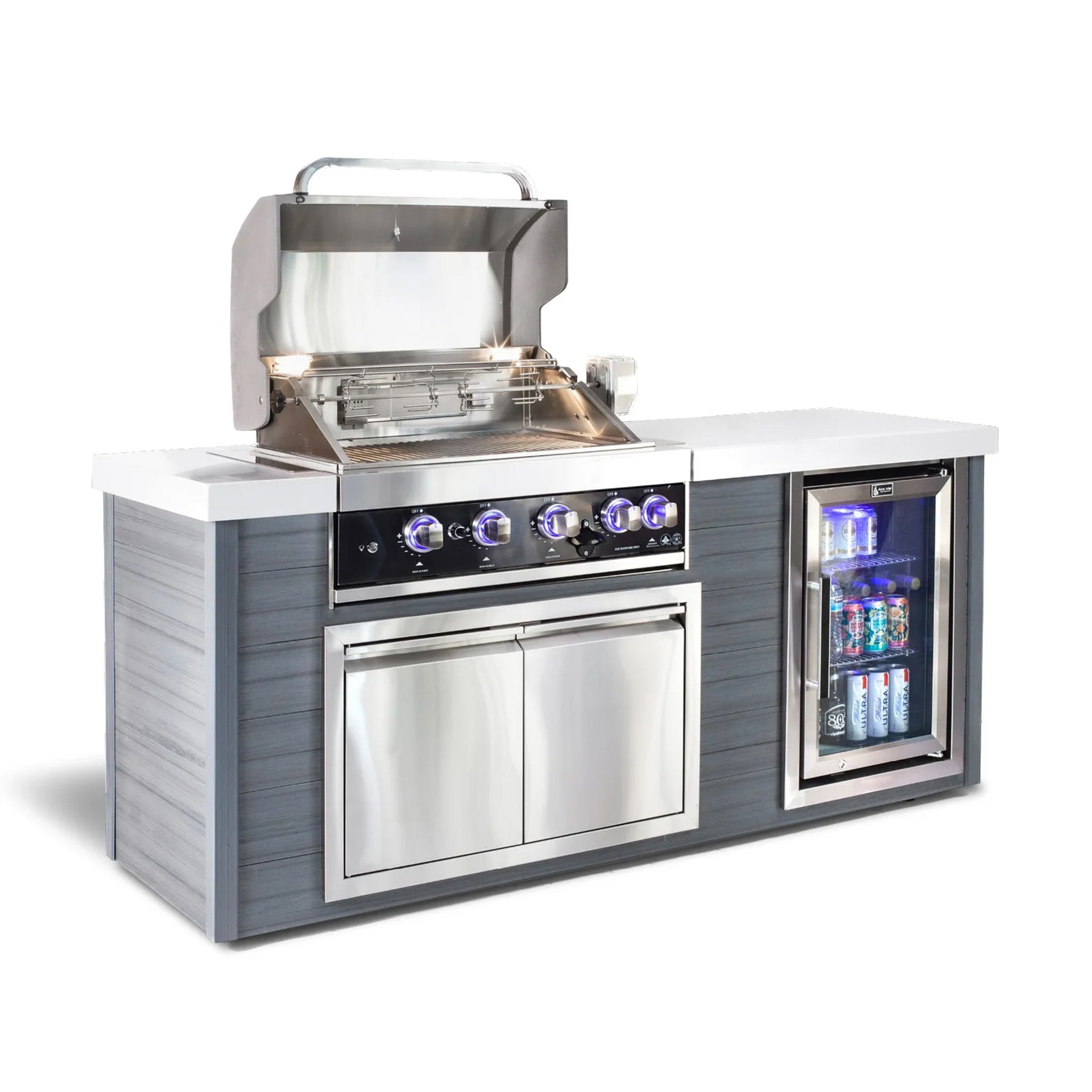 Artwood 6.5 ft. HDPE 4-Burner Outdoor Kitchen Island with Refrigerator - Black Stainless Steel