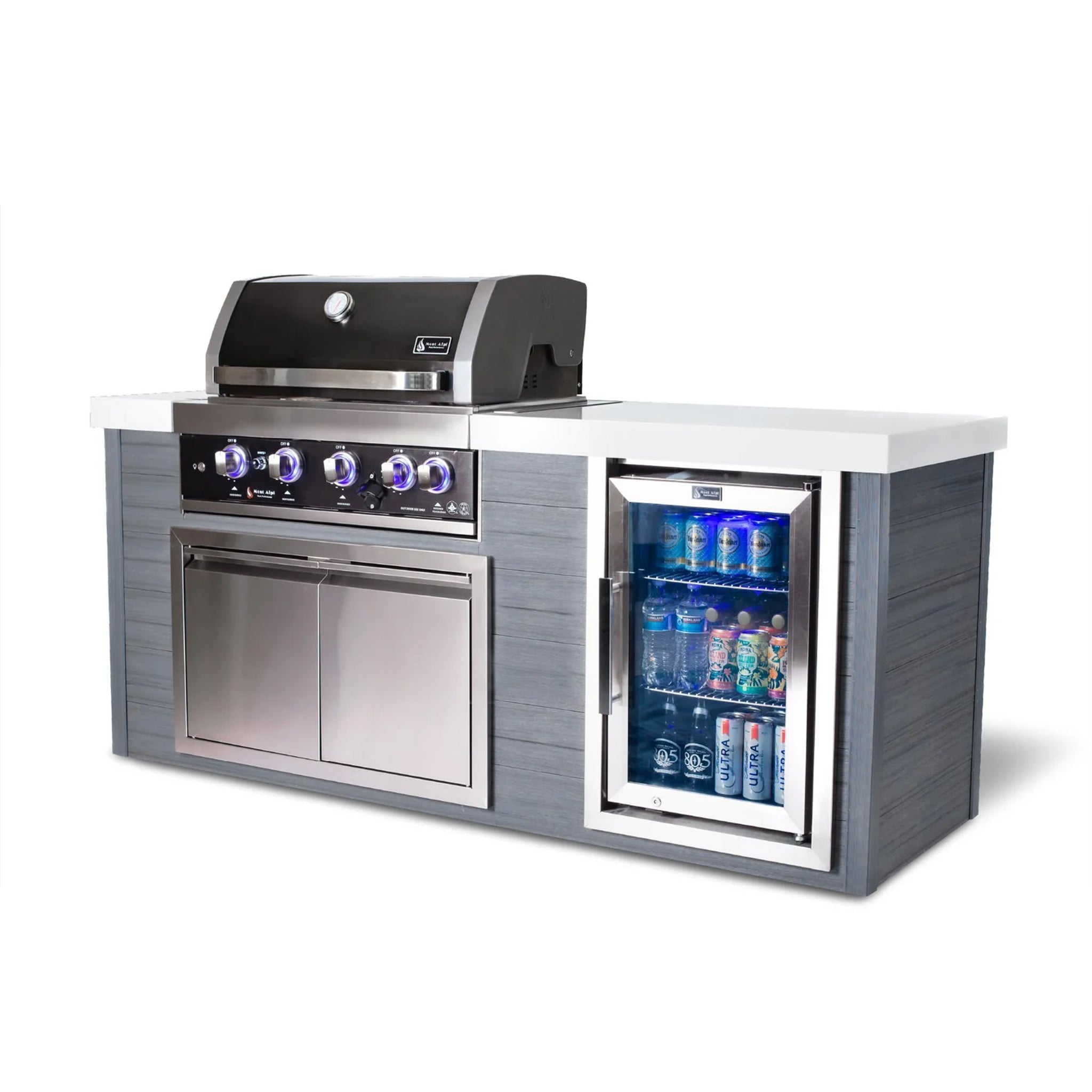 Artwood 6.5 ft. HDPE 4-Burner Outdoor Kitchen Island with Refrigerator - Black Stainless Steel