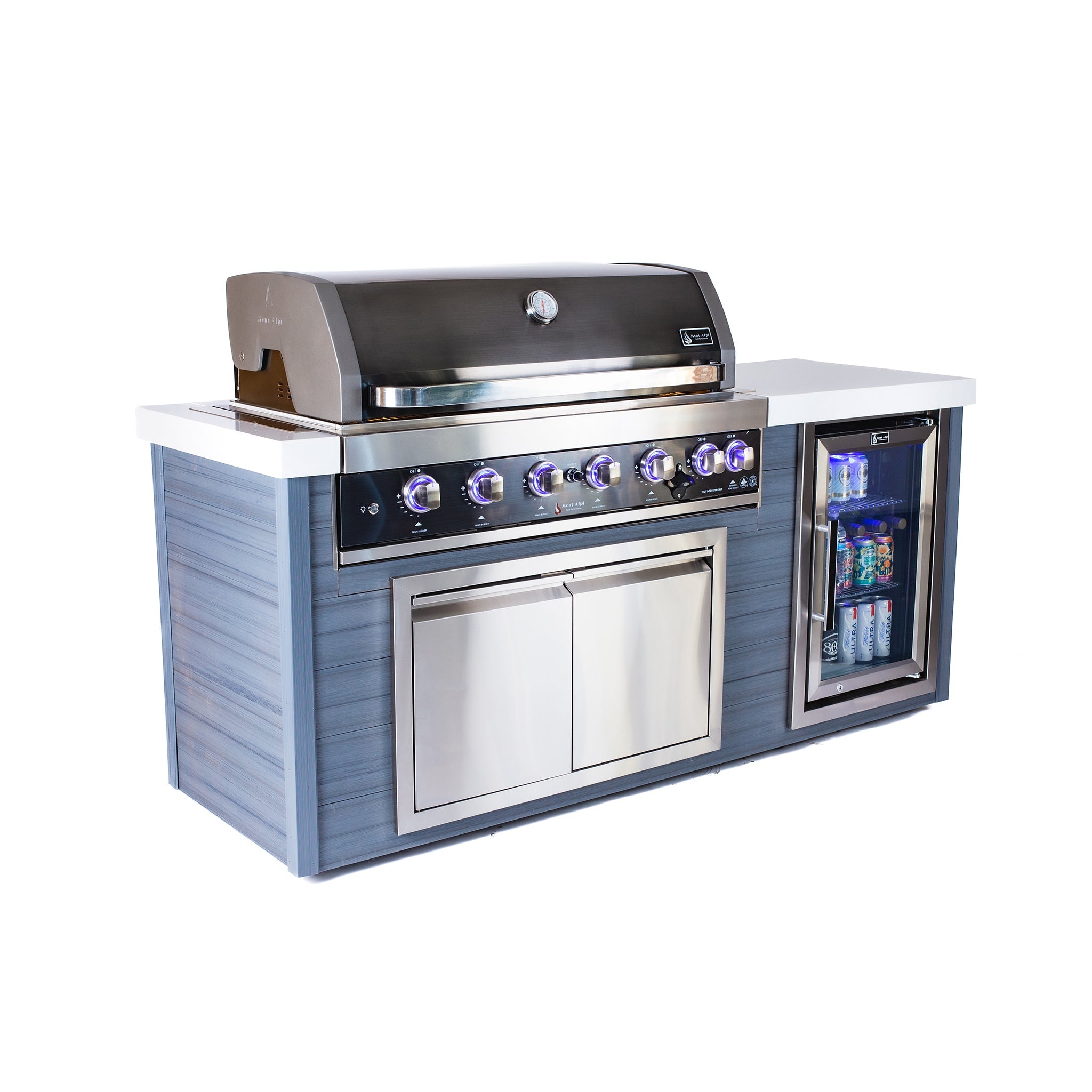 Artwood 6.5 ft. HDPE 6-Burner Outdoor Kitchen Island with Refrigerator - Black Stainless Steel