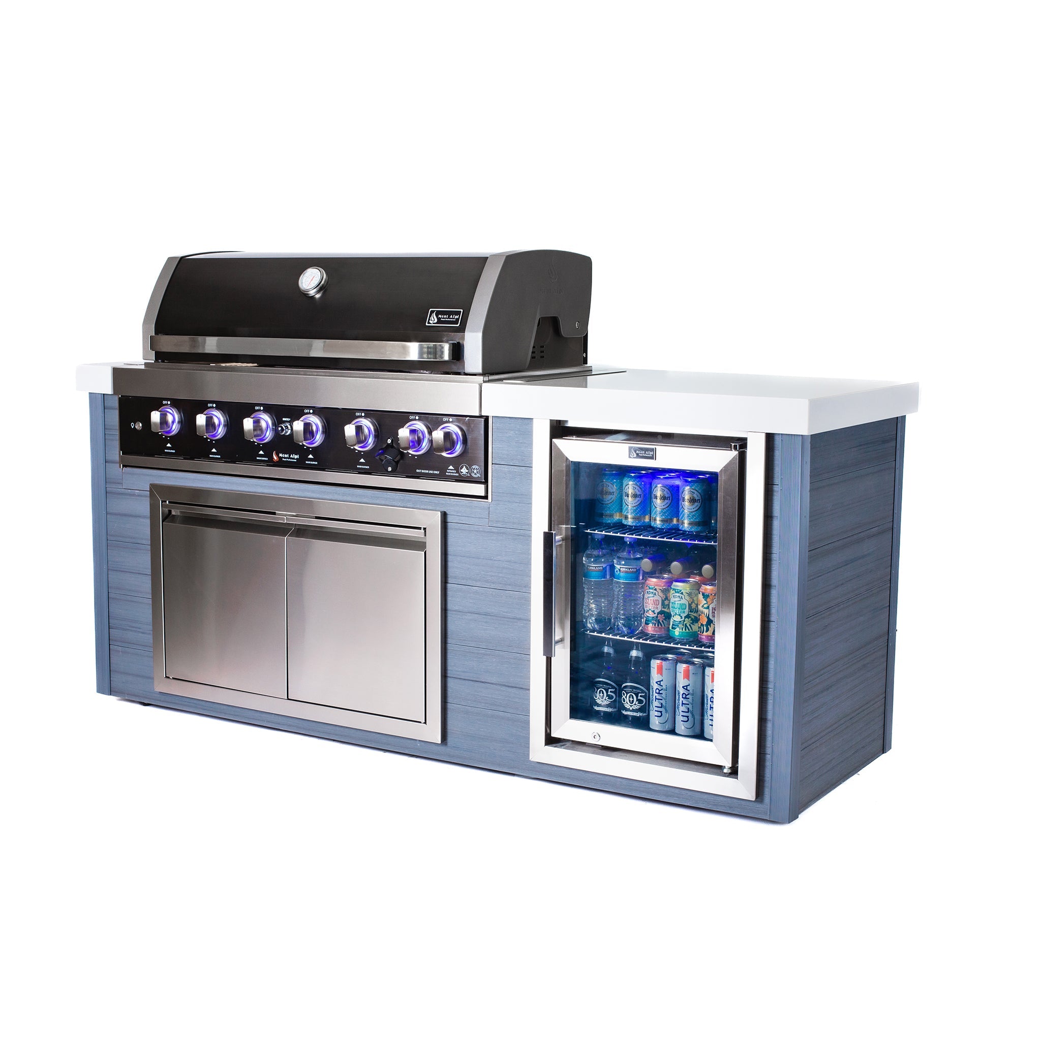 Artwood 6.5 ft. HDPE 6-Burner Outdoor Kitchen Island with Refrigerator - Black Stainless Steel