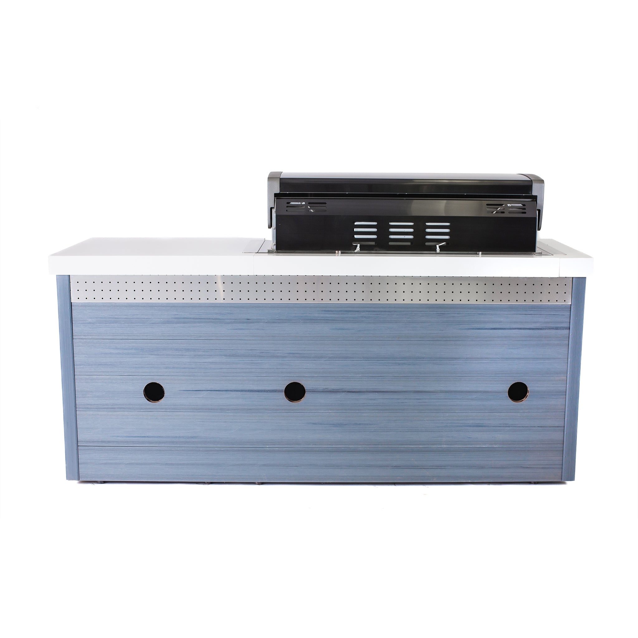 Artwood 6.5 ft. HDPE 6-Burner Outdoor Kitchen Island with Refrigerator - Black Stainless Steel