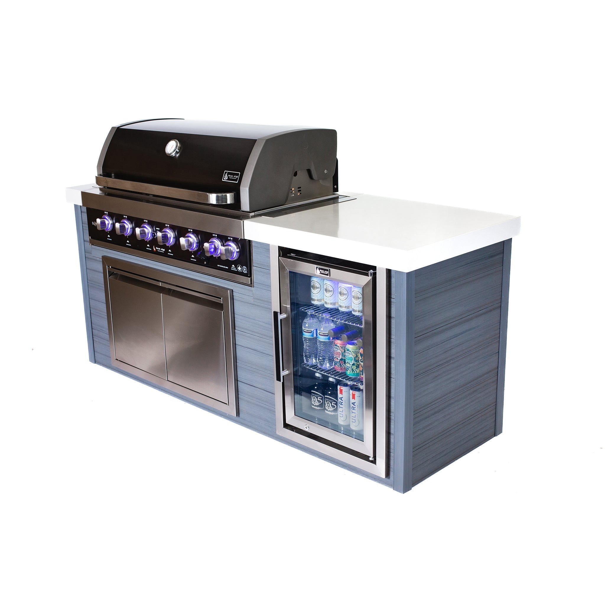 Artwood 6.5 ft. HDPE 6-Burner Outdoor Kitchen Island with Refrigerator - Black Stainless Steel