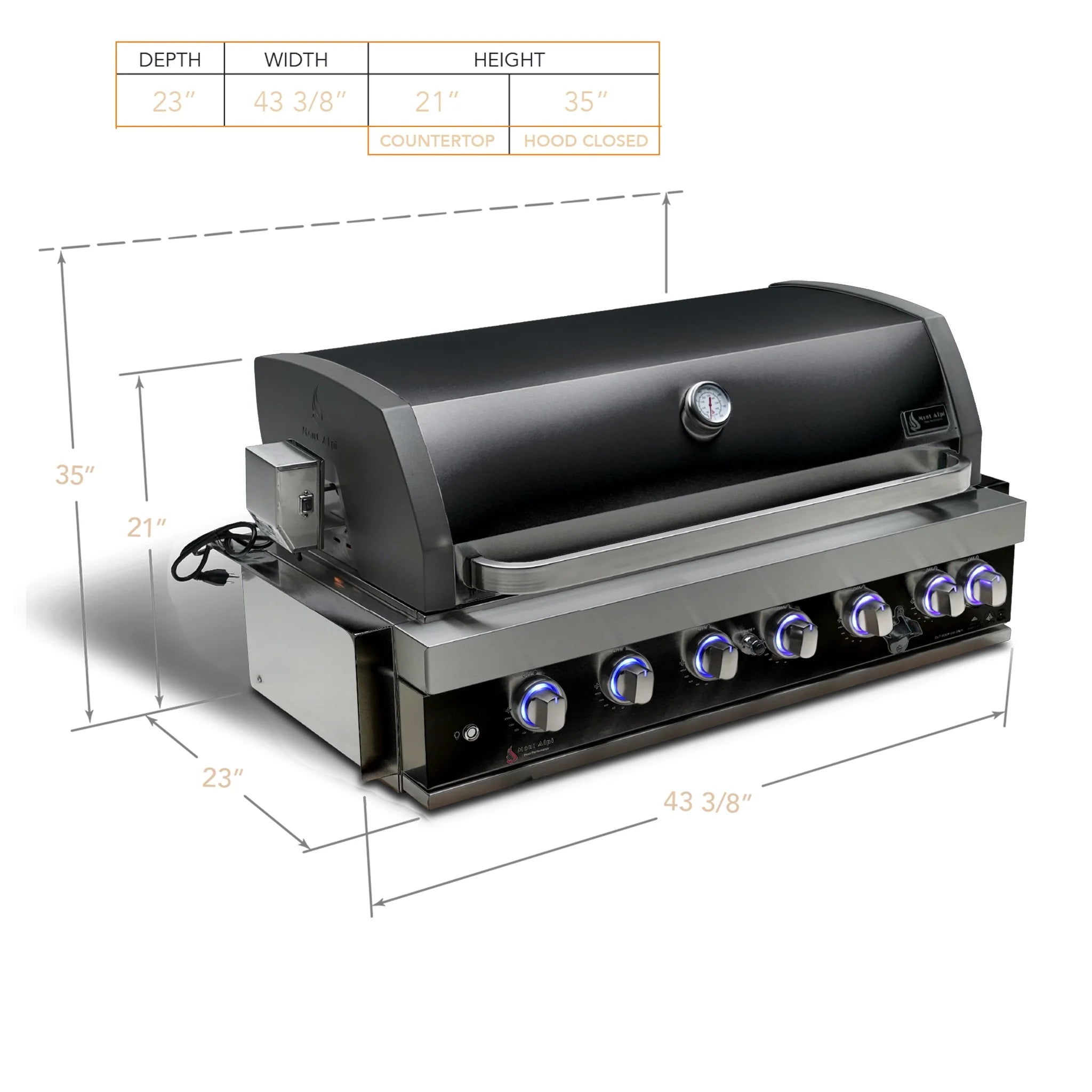 805 44" Black Stainless Steel 6-Burner Built-In Grill