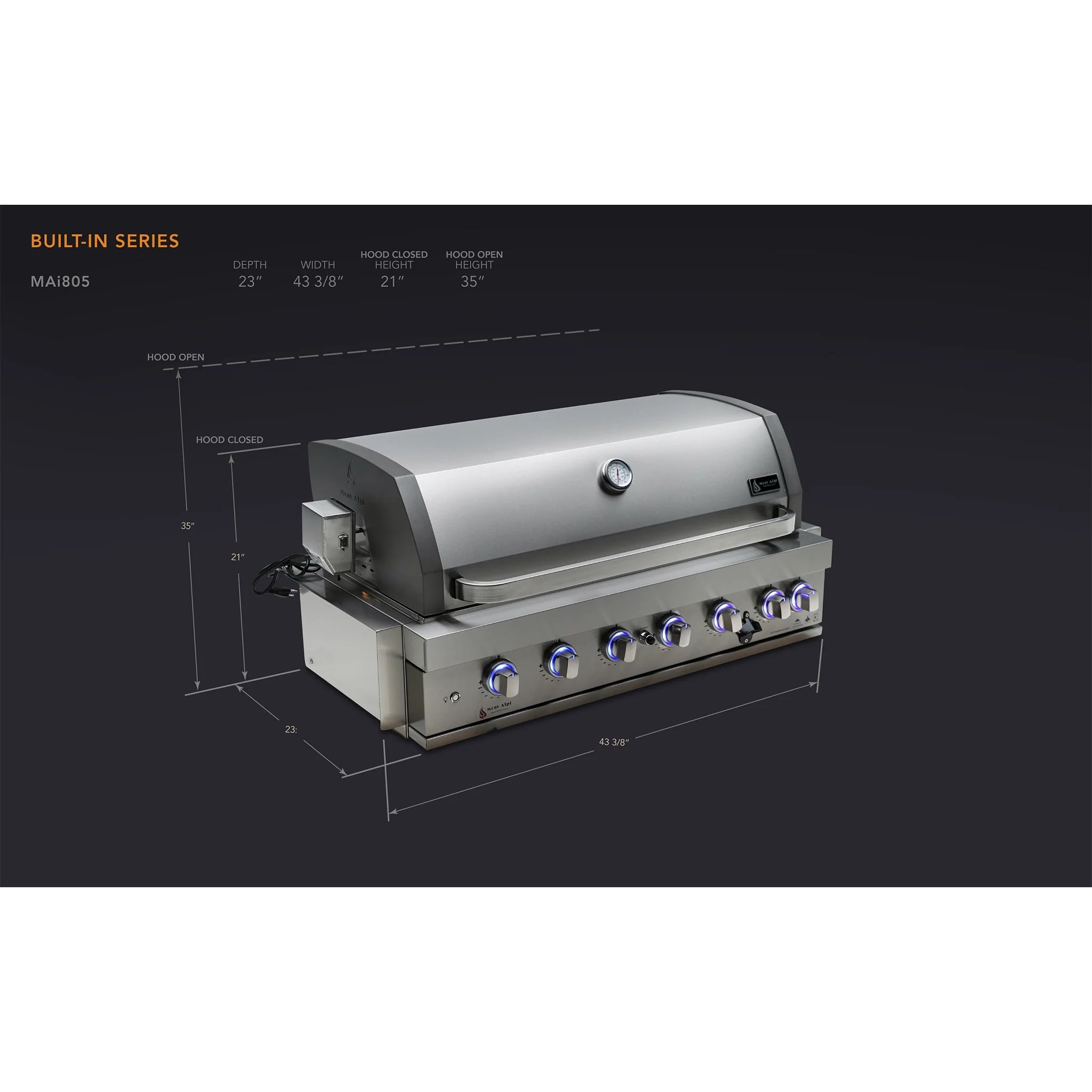 805 44" Stainless Steel 6-Burner Built-In Grill