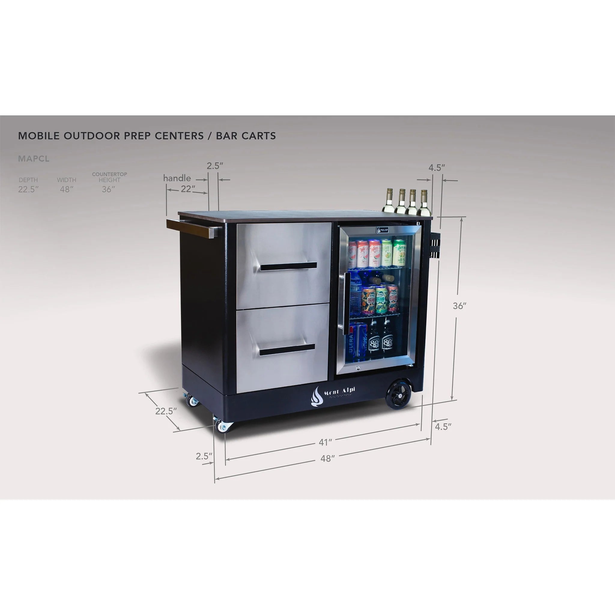 Stainless Steel Large Outdoor Prep Center and Bar Cart