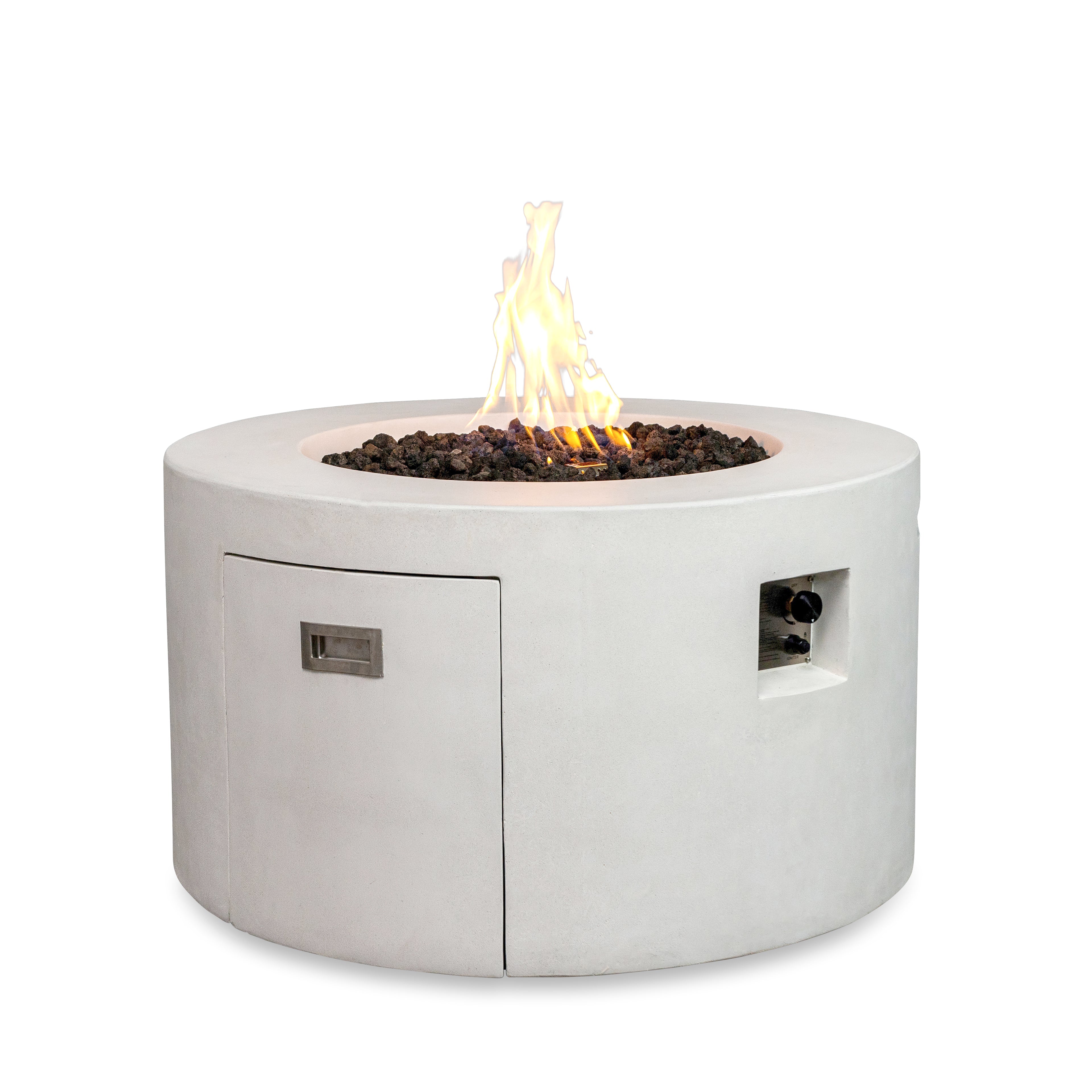 Beton 42" Round Concrete Propane Gas Fire Pit with Access Door#Finish_Stone White