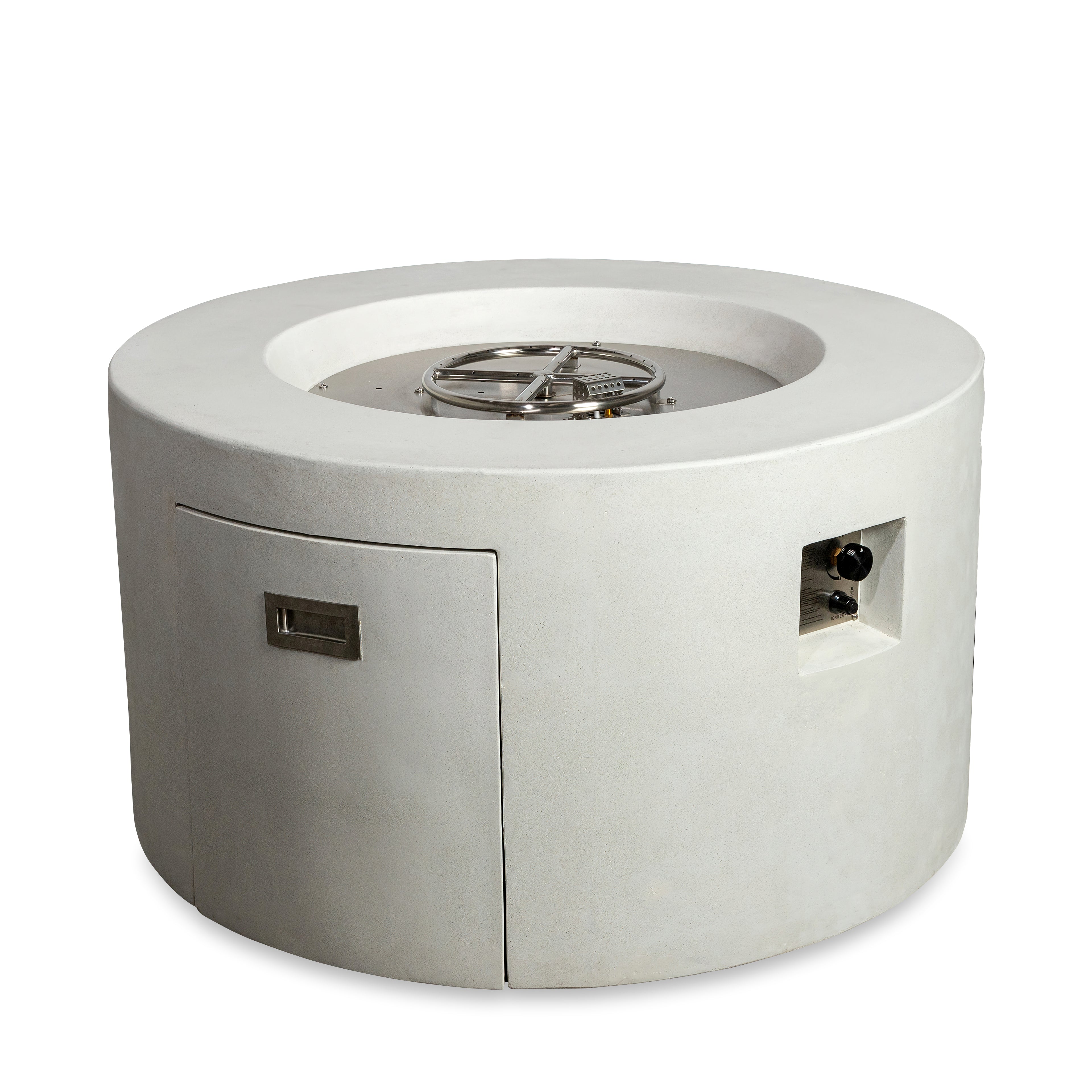 Beton 42" Round Concrete Propane Gas Fire Pit with Access Door#Finish_Stone White