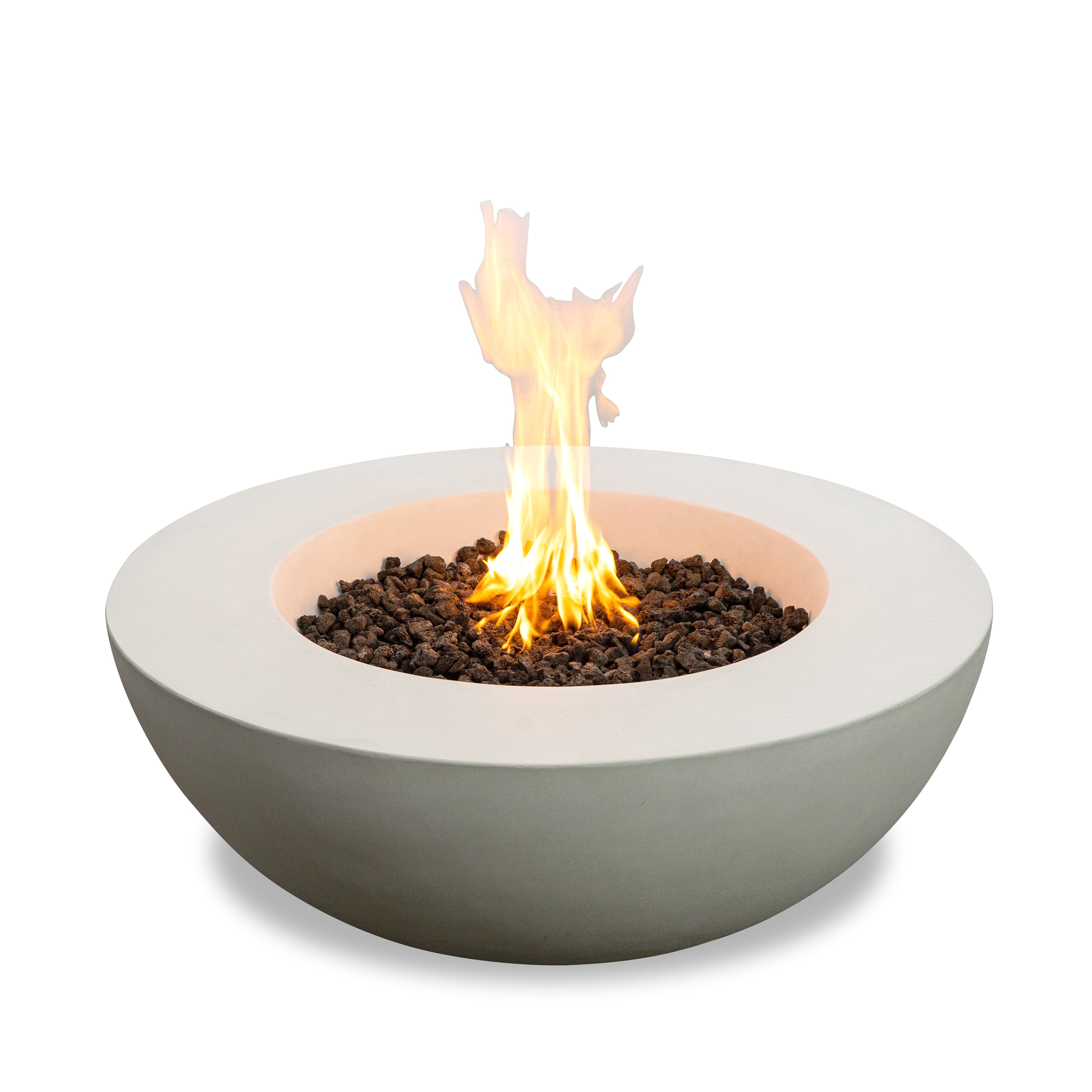 Beton 42" Round Bowl Concrete Natural Gas Fire Pit with Push Button Ignition#Finish_Stone White