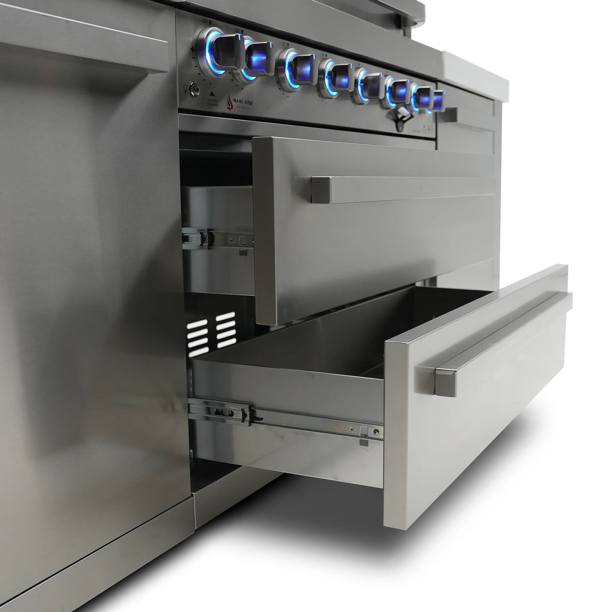 400 Deluxe Stainless Steel 4-Burner Outdoor Kitchen Island with 45-Degree Corners