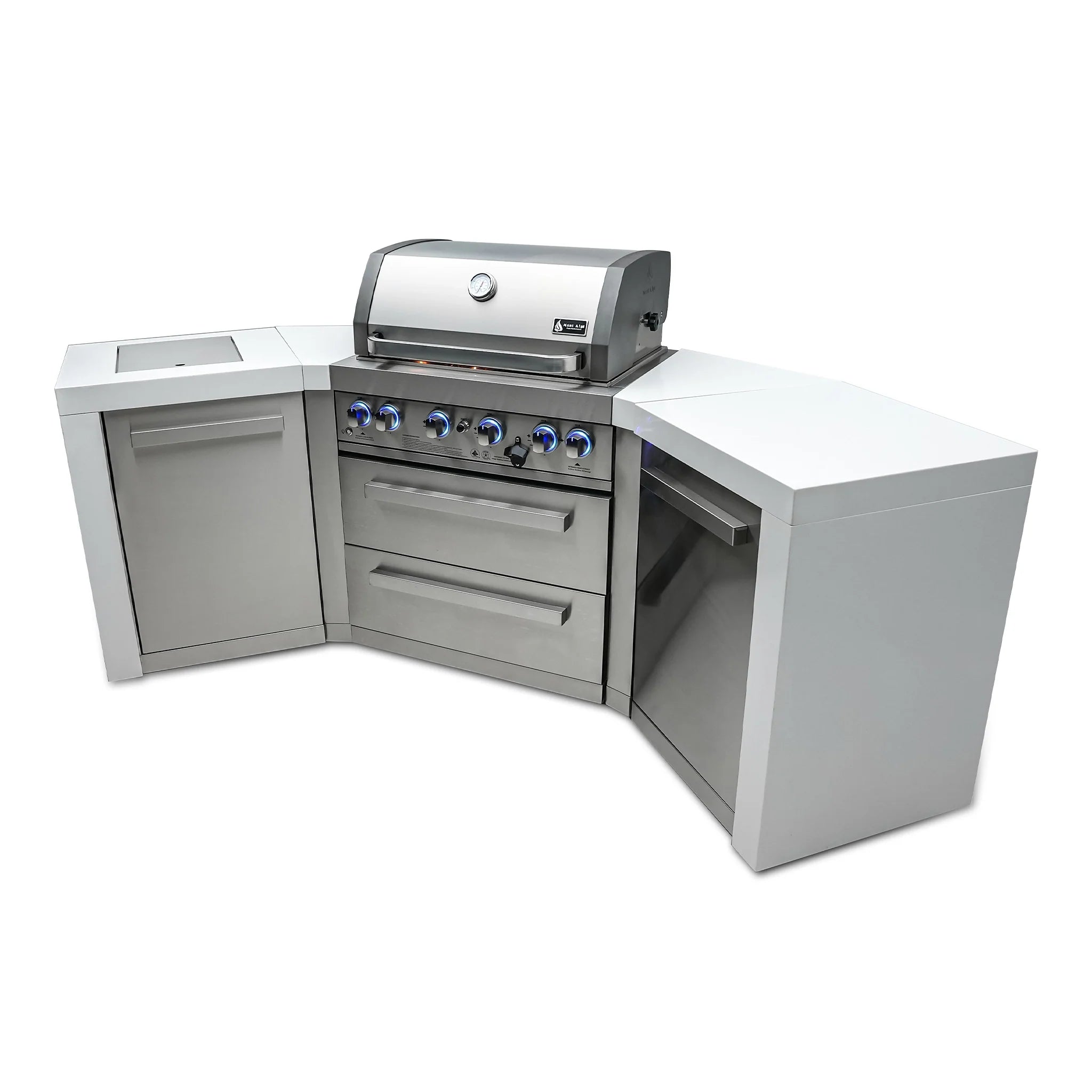 400 Deluxe Stainless Steel 4-Burner Outdoor Kitchen Island with 45-Degree Corners