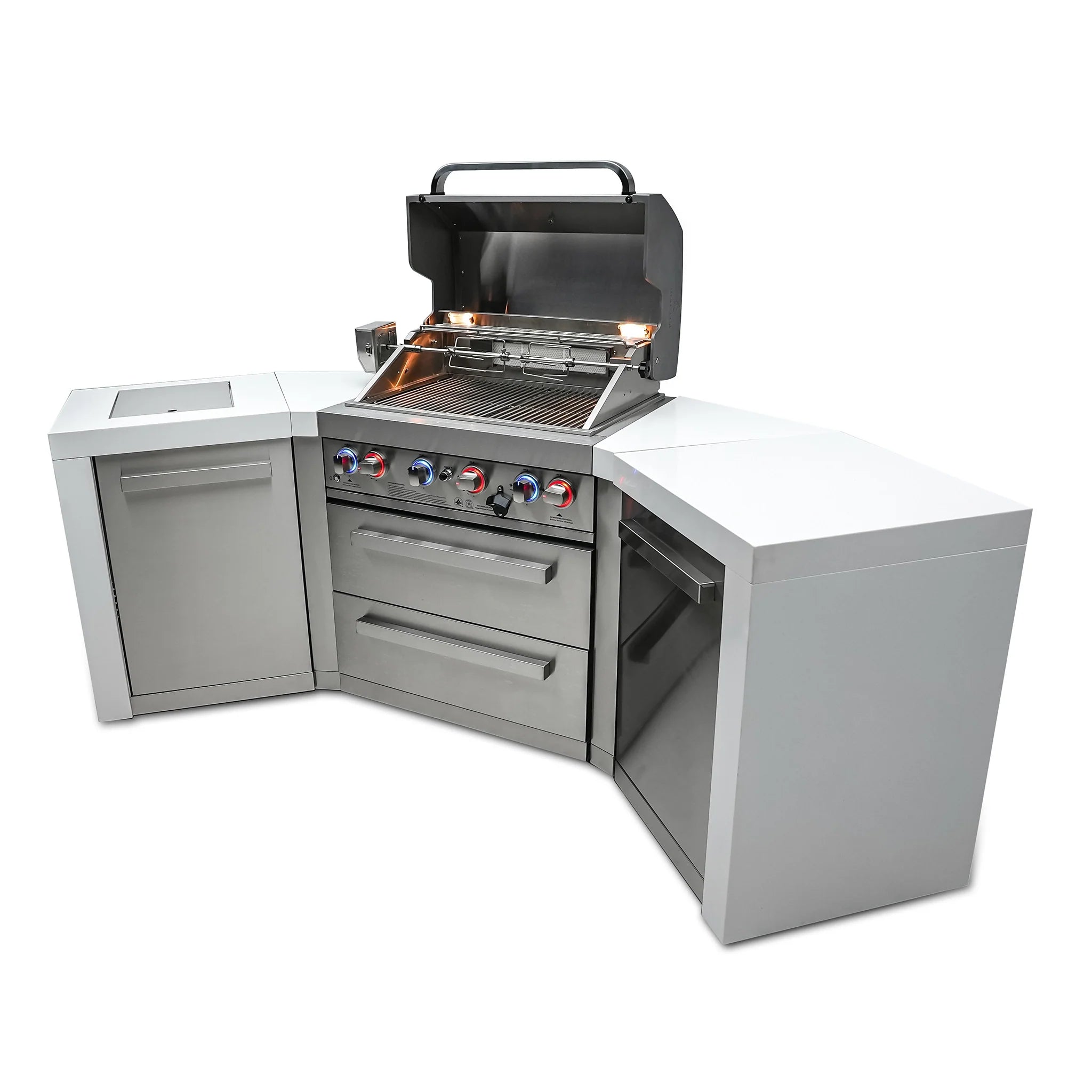 400 Deluxe Stainless Steel 4-Burner Outdoor Kitchen Island with 45-Degree Corners