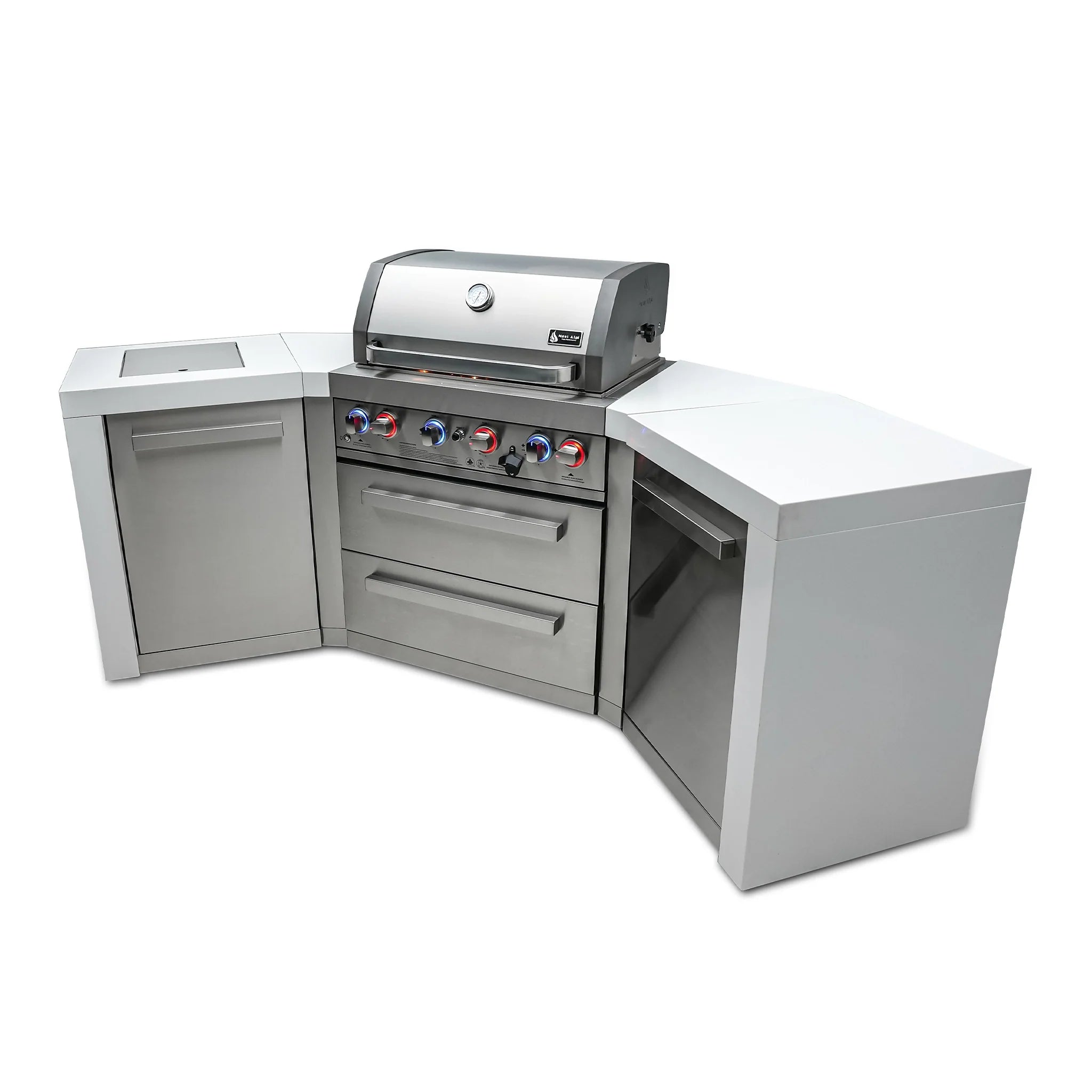 400 Deluxe Stainless Steel 4-Burner Outdoor Kitchen Island with 45-Degree Corners