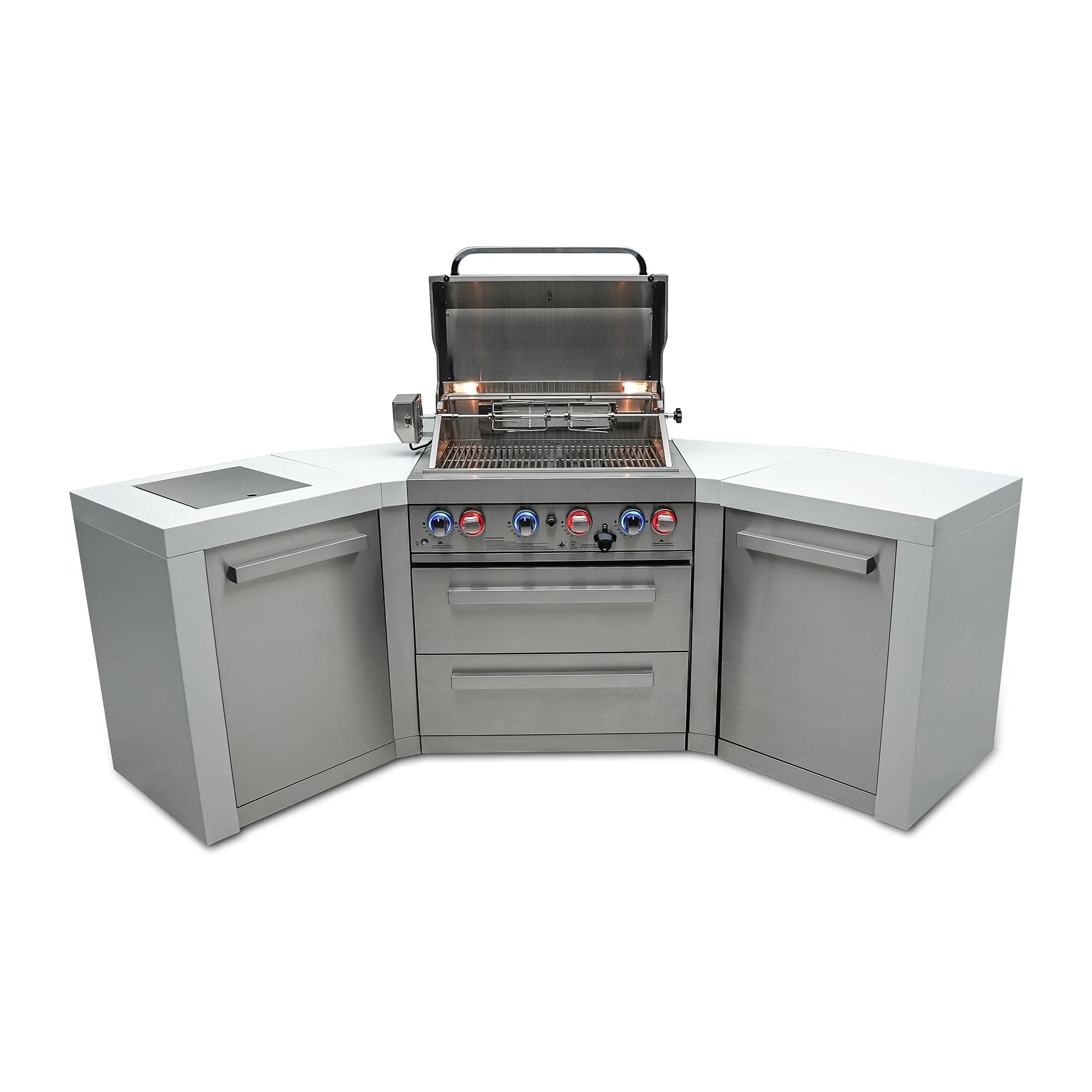 400 Deluxe Stainless Steel 4-Burner Outdoor Kitchen Island with 45-Degree Corners