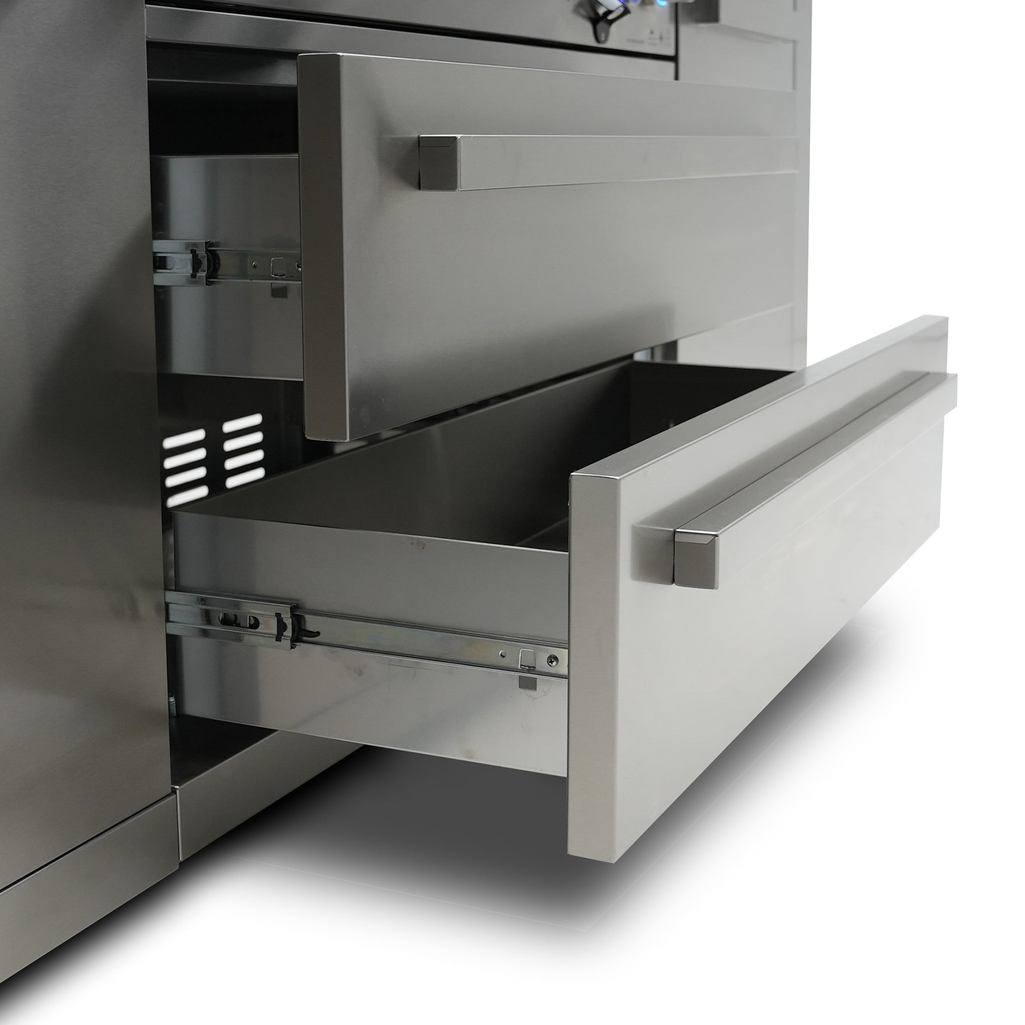 400 Deluxe 10.5 ft. Stainless Steel 4-Burner Outdoor Kitchen Island with 90-Degree Corner and Beverage Center