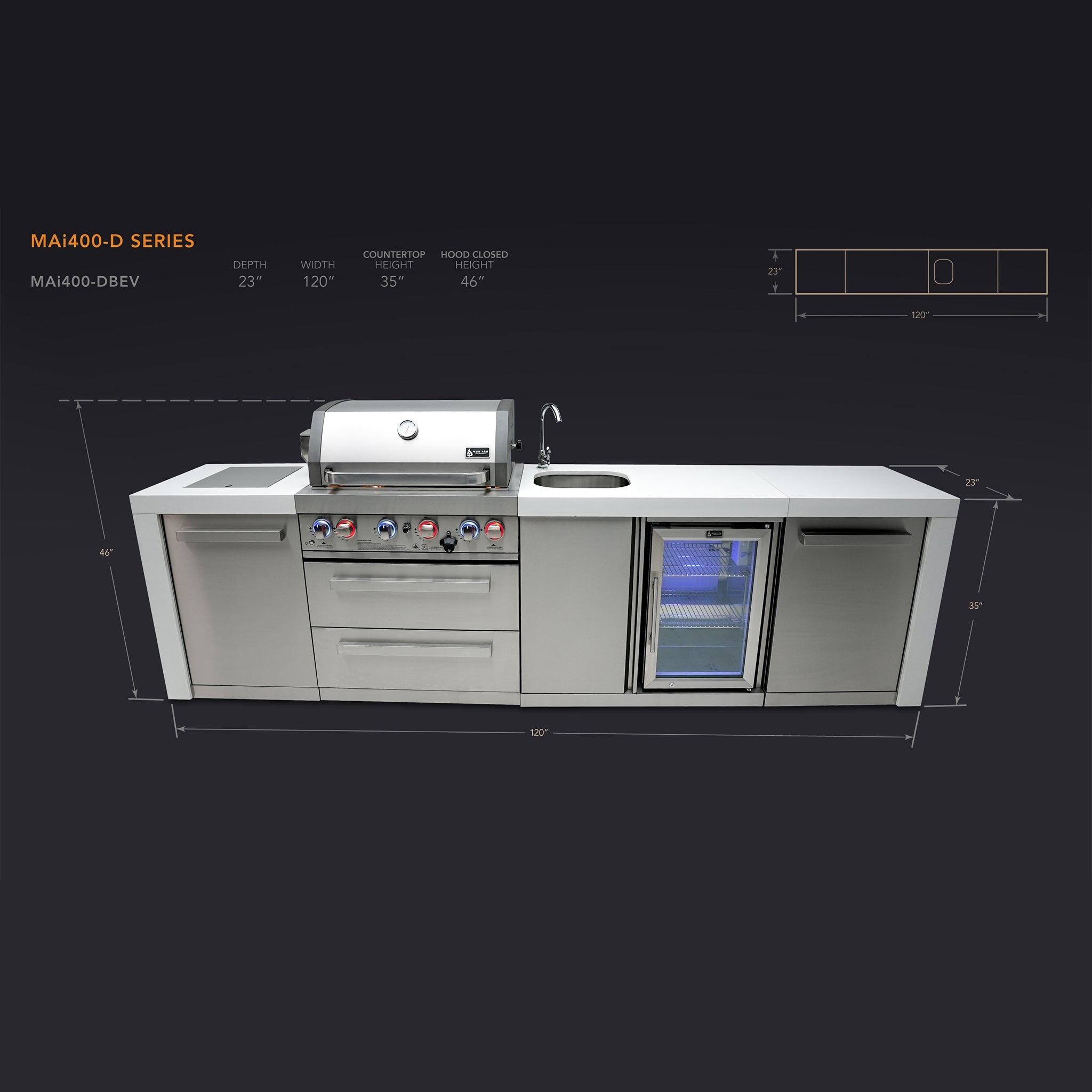 400 Deluxe 10 ft. Stainless Steel 4-Burner Outdoor Kitchen Island with Beverage Center