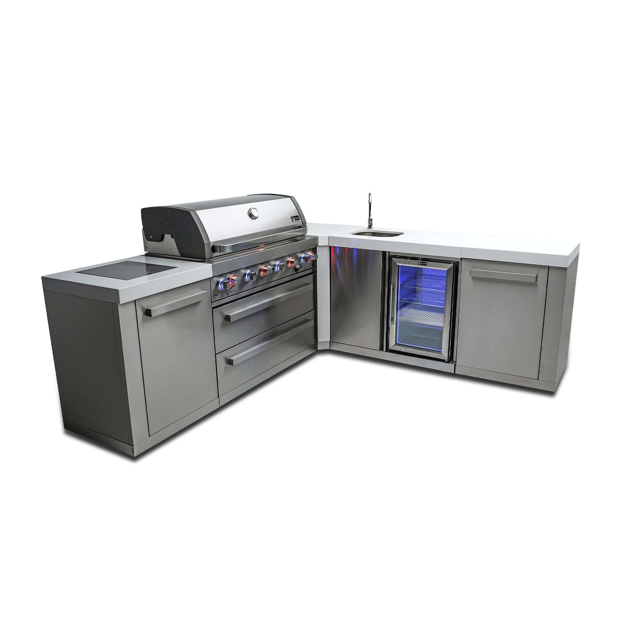 805 Original Stainless Steel 6-Burner Outdoor Kitchen Island with 90 Degree Corner and Beverage Center