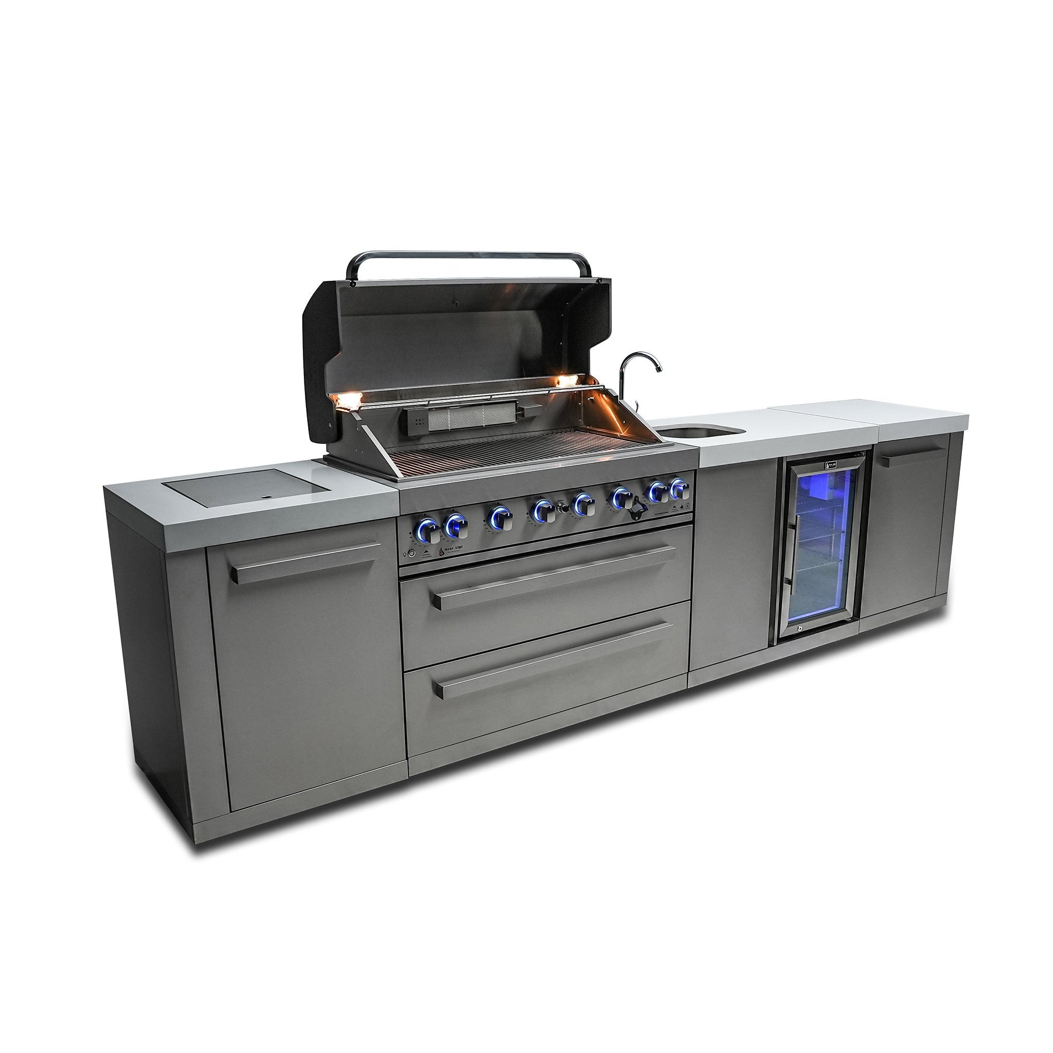 805 Original 11 ft. Stainless Steel 6-Burner Outdoor Kitchen Island with Beverage Center