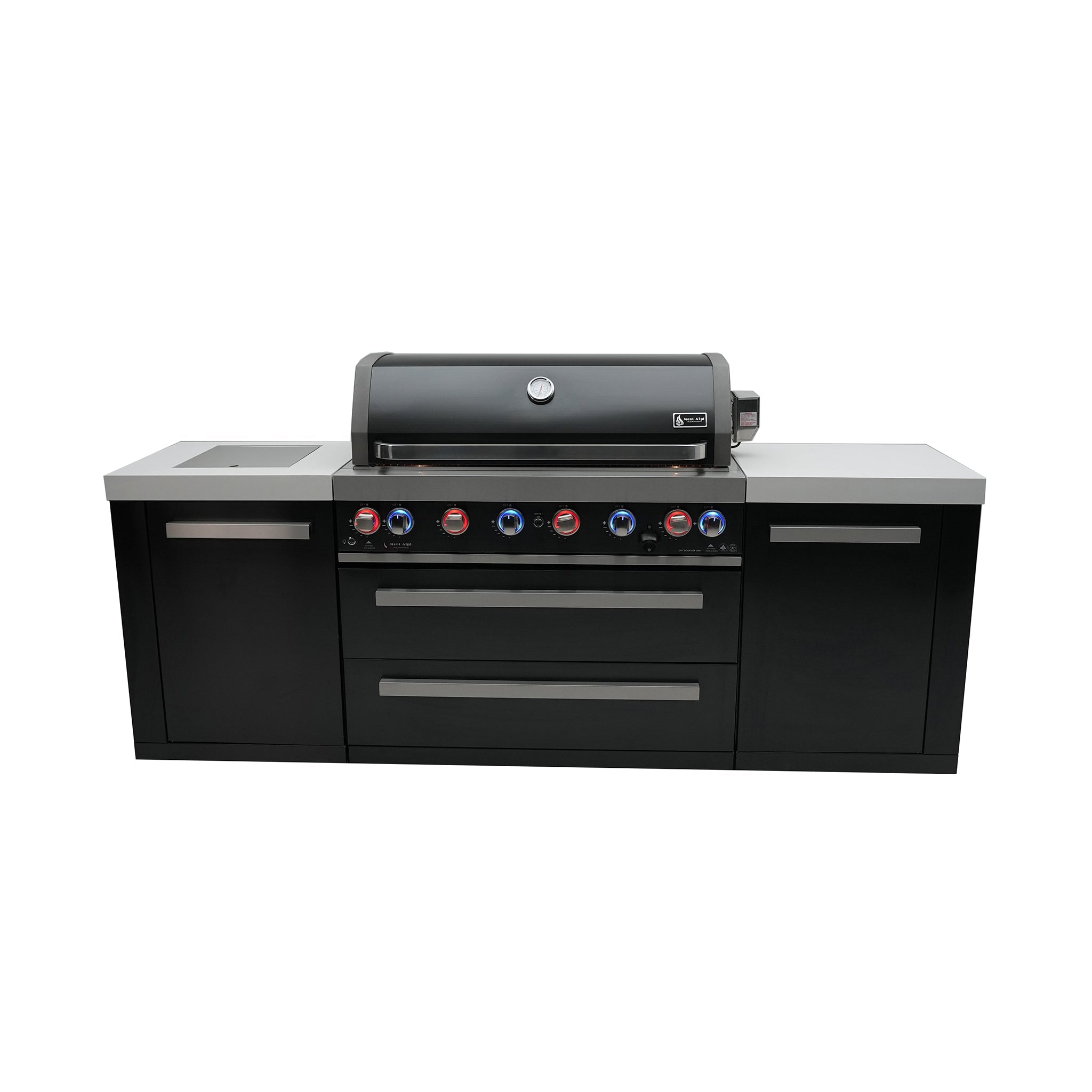 805 8 ft. Black Stainless Steel 6-Burner Outdoor Kitchen Island