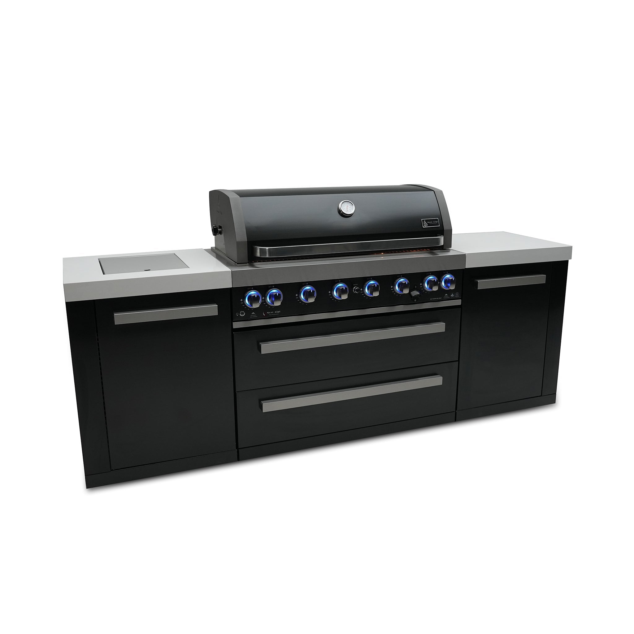 805 8 ft. Black Stainless Steel 6-Burner Outdoor Kitchen Island