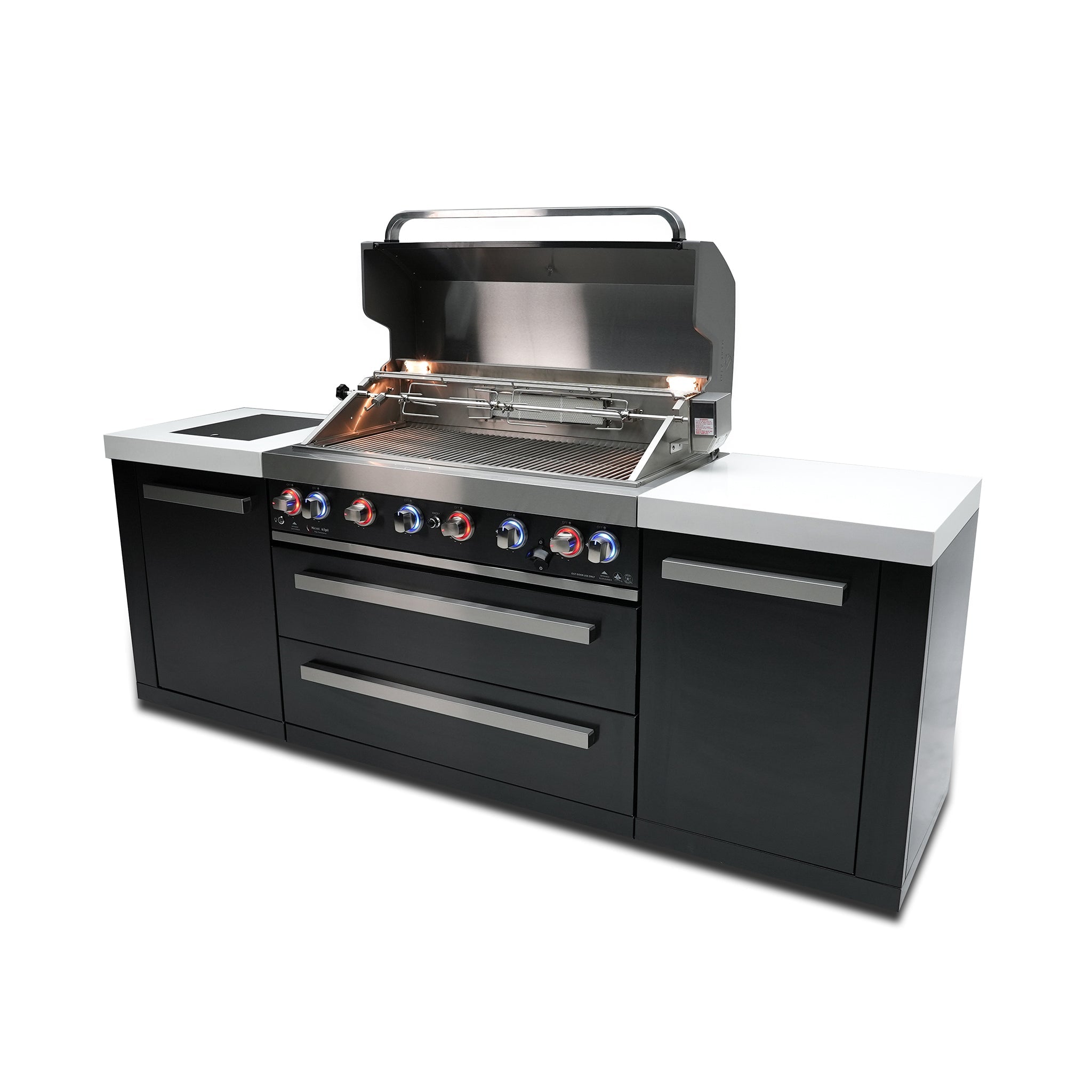 805 8 ft. Black Stainless Steel 6-Burner Outdoor Kitchen Island