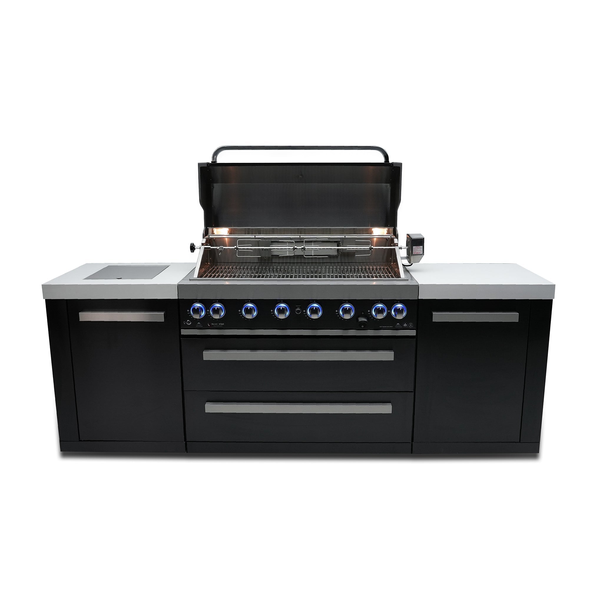805 8 ft. Black Stainless Steel 6-Burner Outdoor Kitchen Island