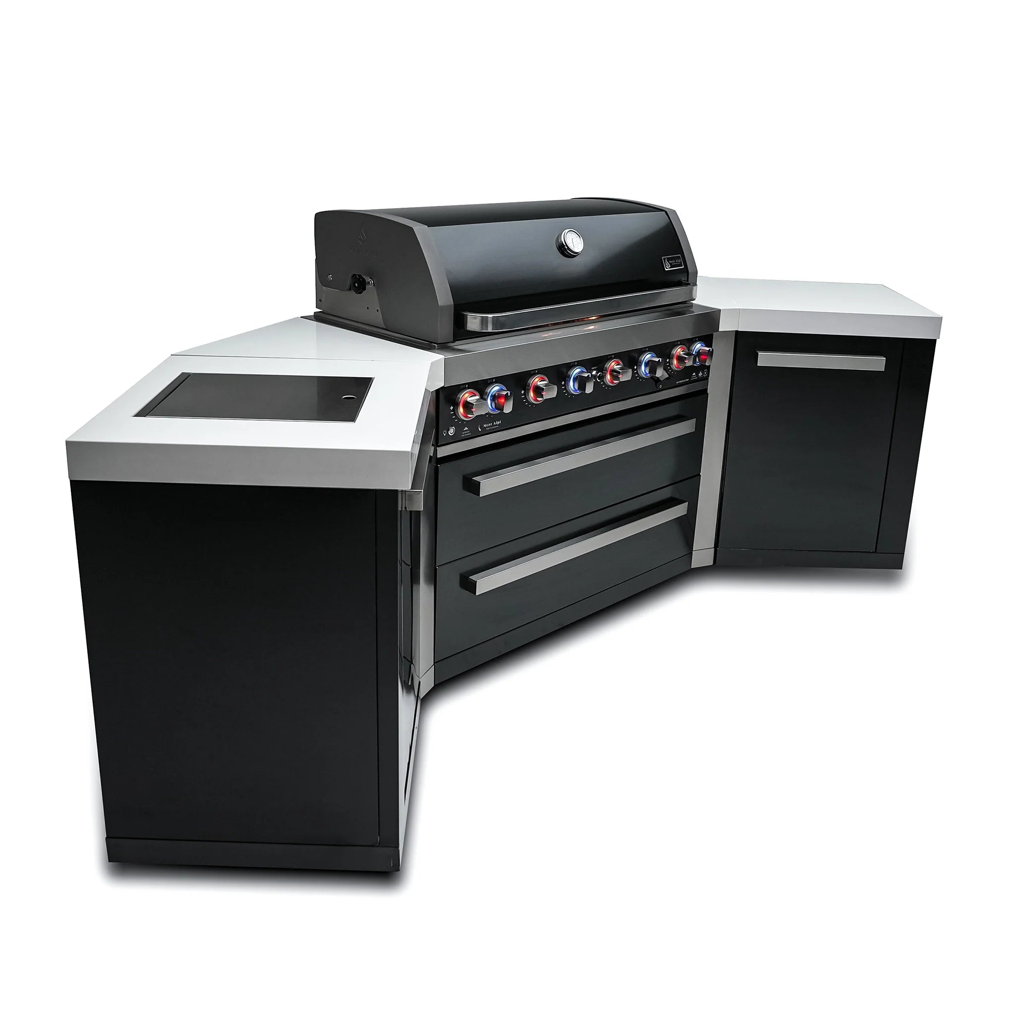 805 8 ft. Black Stainless Steel 6-Burner Outdoor Kitchen Island with 45-Degree Corners