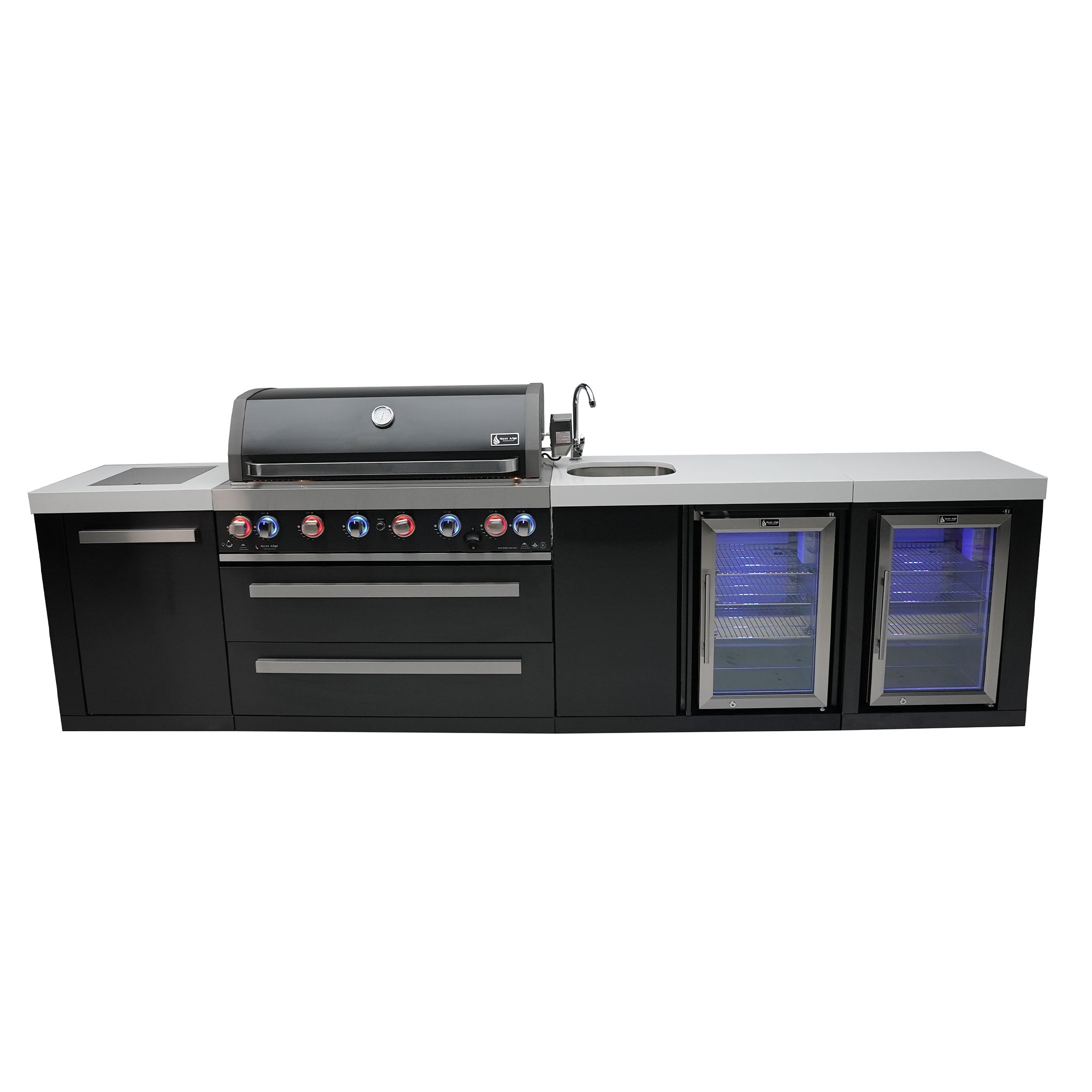 805 11 ft. Black Stainless Steel 6-Burner Outdoor Kitchen Island with Beverage Center
