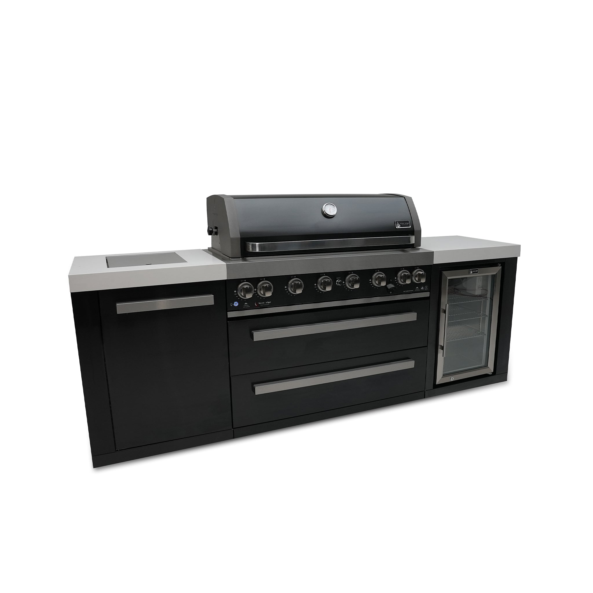 805 8 ft. Black Stainless Steel 6-Burner Outdoor Kitchen Island with Fridge Cabinet