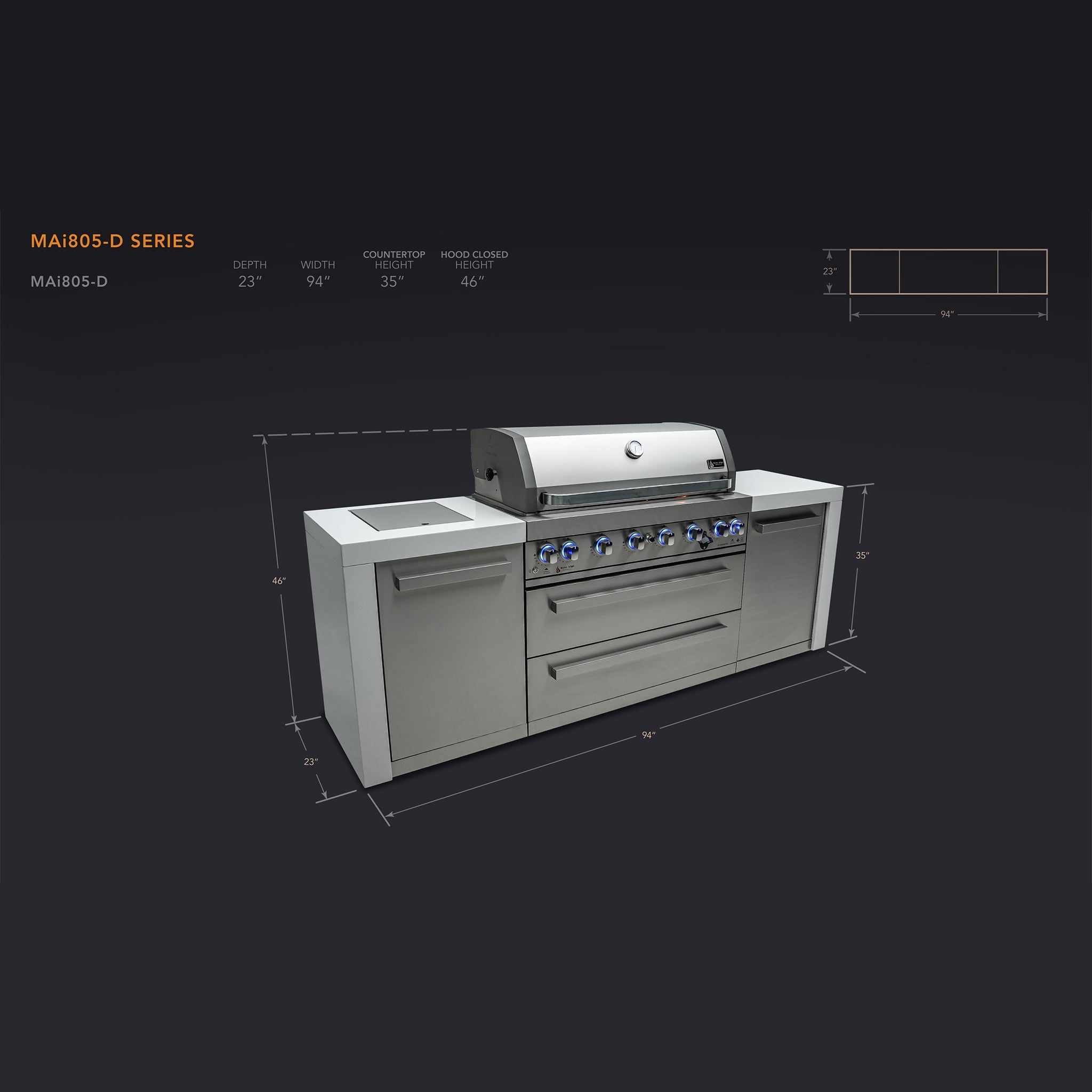 805 Deluxe 8 ft. Stainless Steel 6-Burner Outdoor Kitchen Island