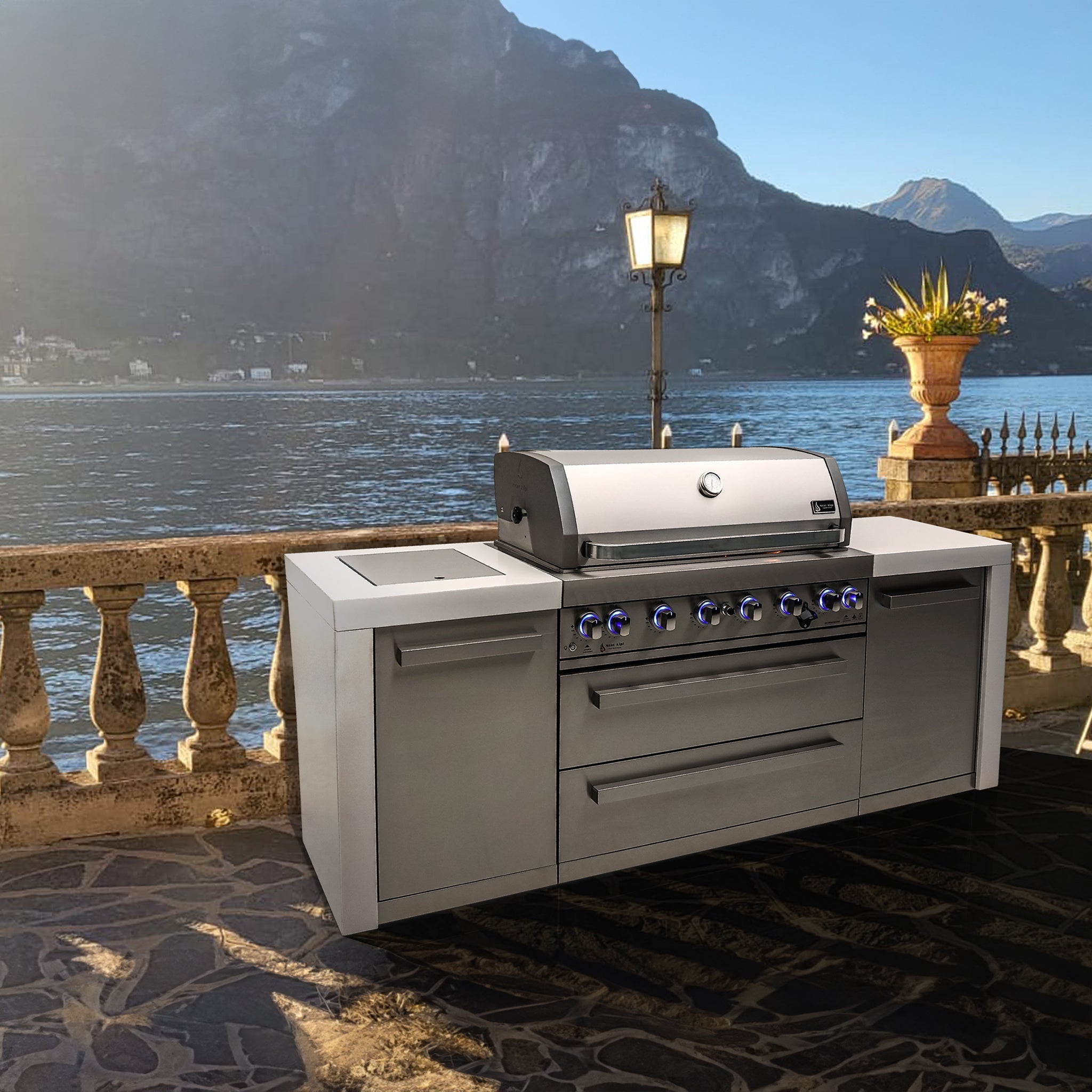 805 Deluxe 8 ft. Stainless Steel 6-Burner Outdoor Kitchen Island