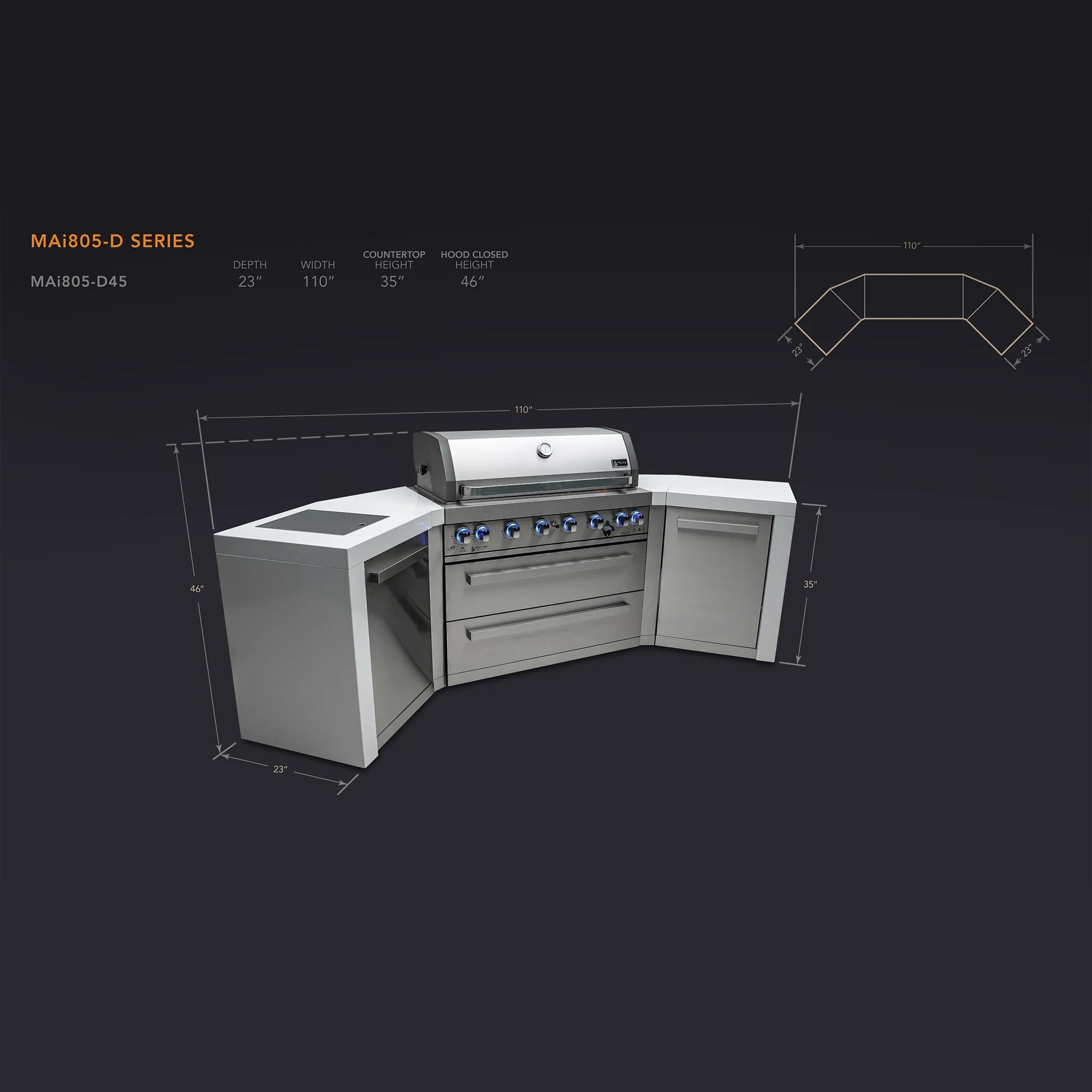 805 Deluxe Stainless Steel 6-Burner Outdoor Kitchen Island with 45-Degree Corners