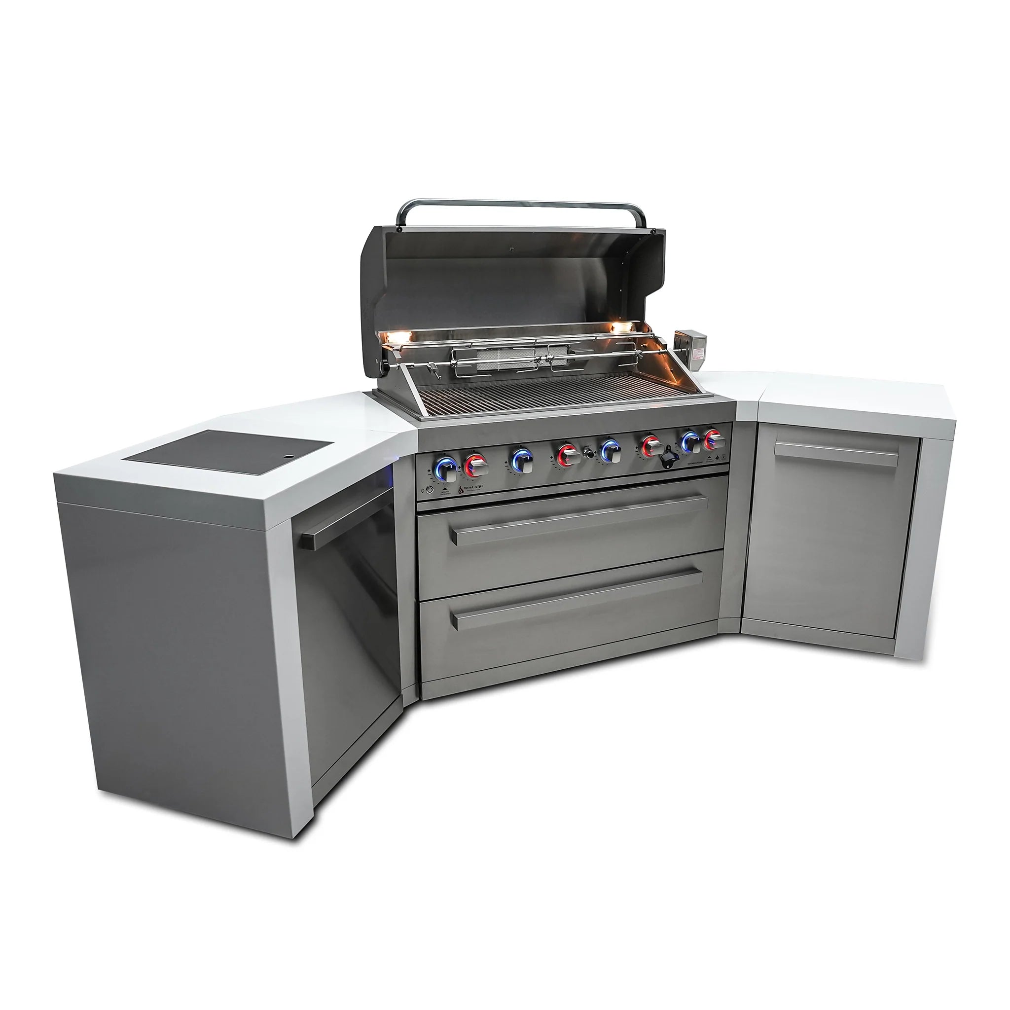 805 Deluxe Stainless Steel 6-Burner Outdoor Kitchen Island with 45-Degree Corners