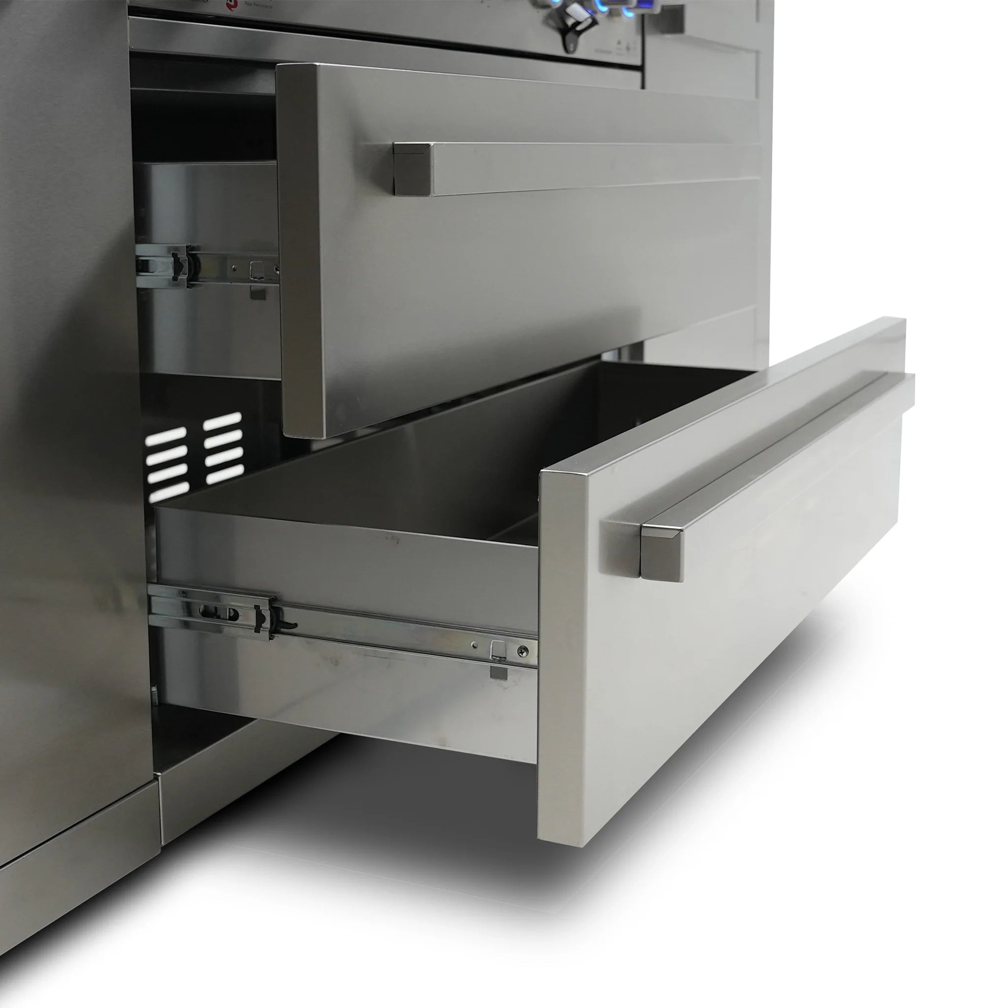 805 Deluxe 8 ft. Stainless Steel 6-Burner Outdoor Kitchen Island with 90-Degree Corner and Beverage Center