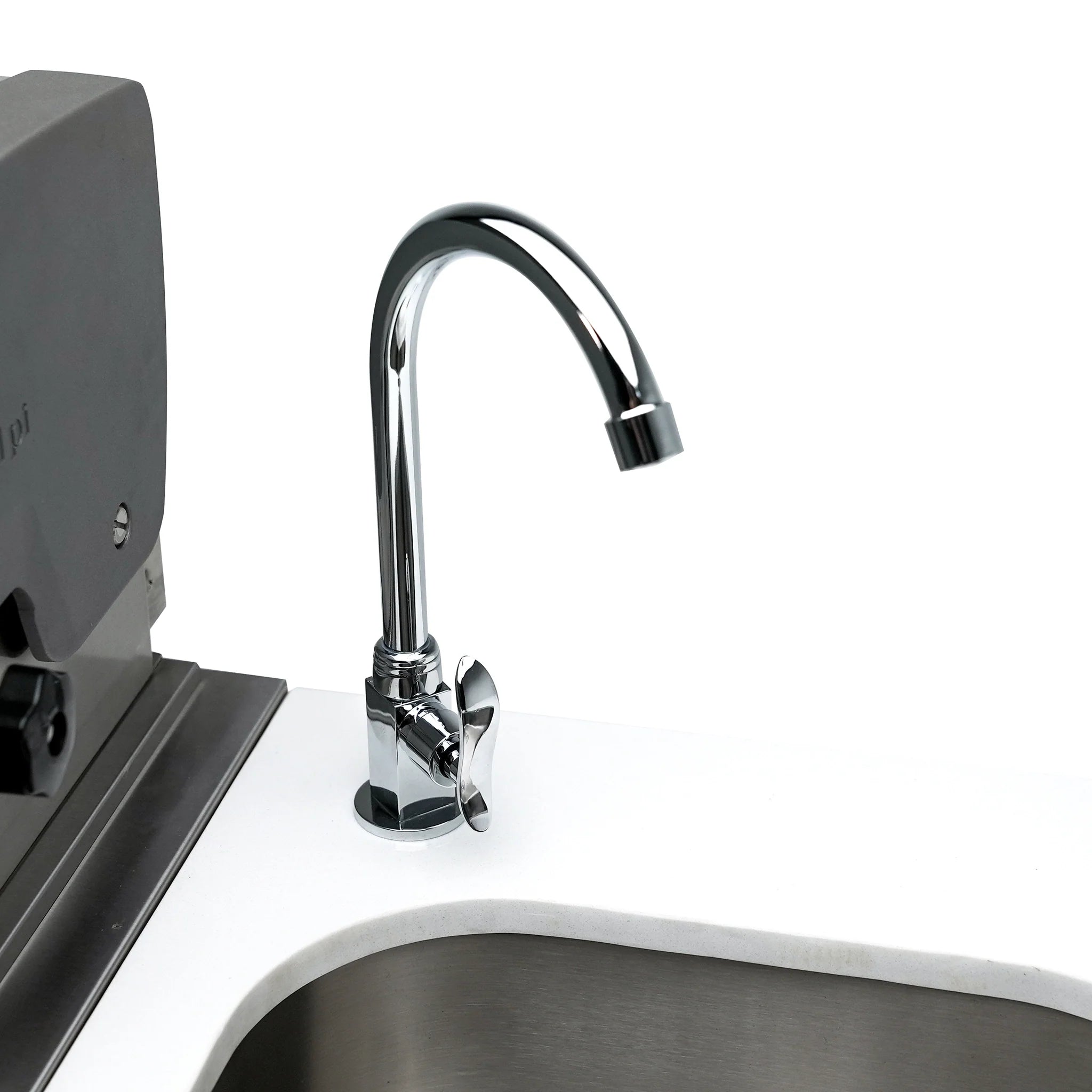 805 Deluxe 8 ft. Stainless Steel 6-Burner Outdoor Kitchen Island with 90-Degree Corner and Beverage Center