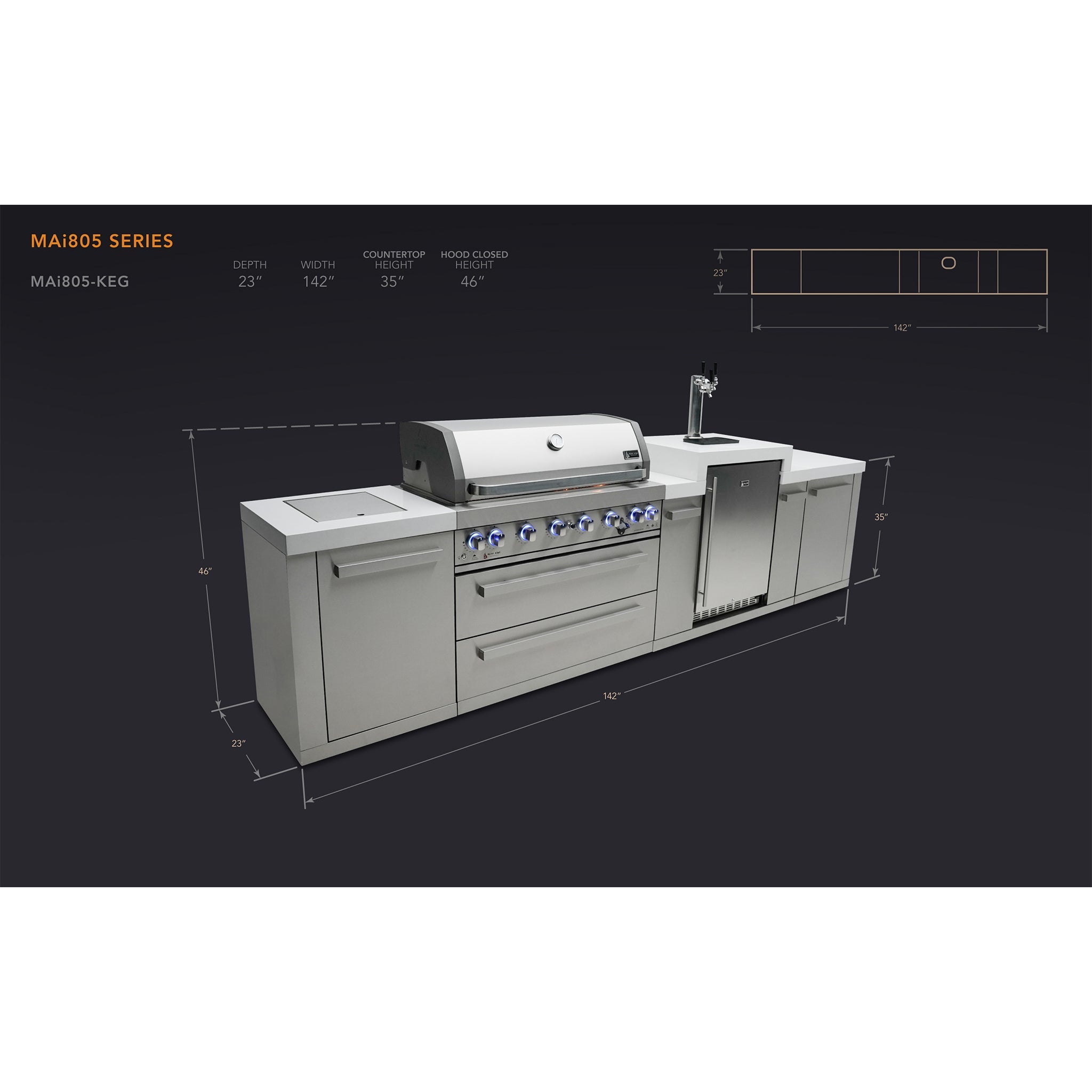 805 12 ft. Stainless Steel 6-Burner Outdoor Kitchen Island with Kegerator