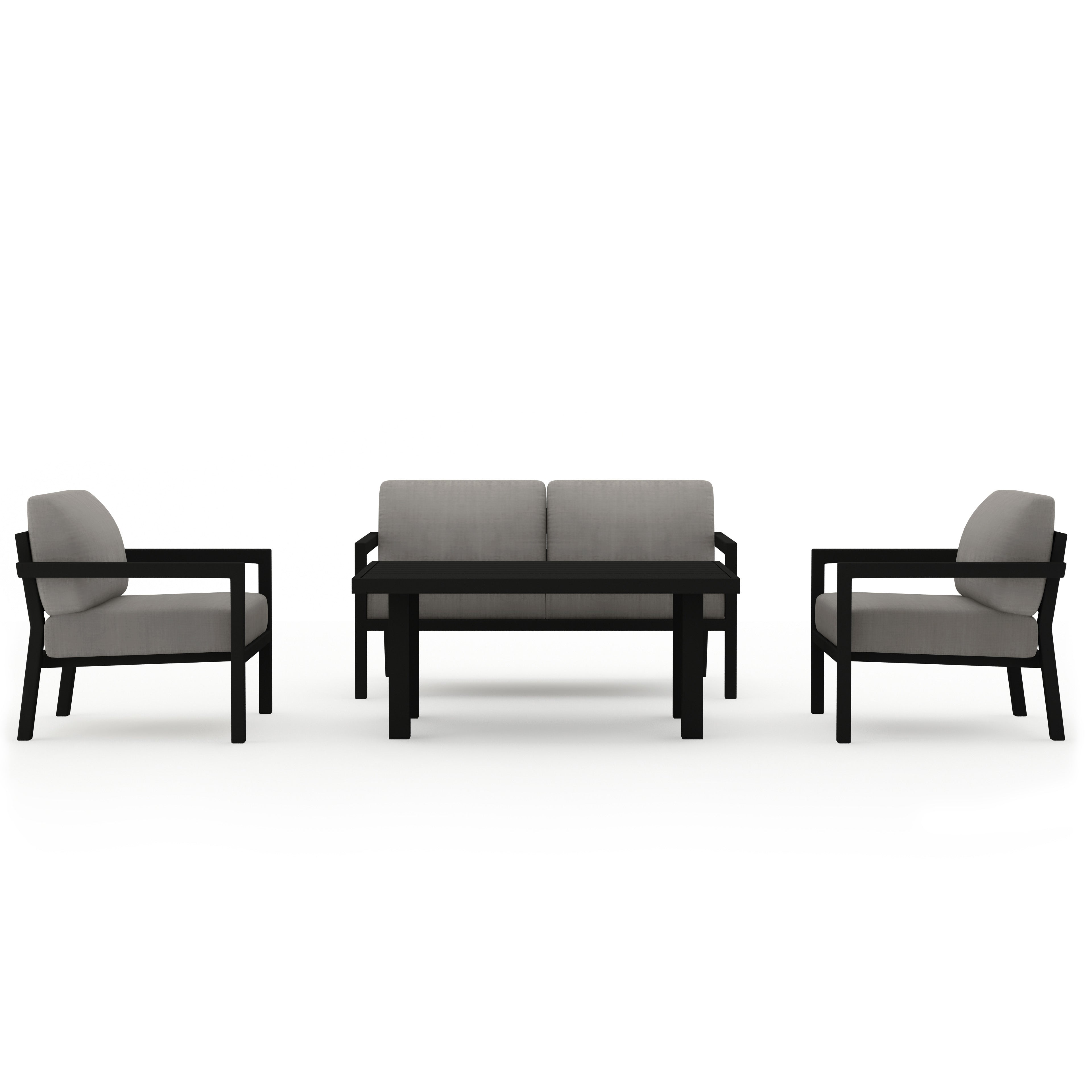 Pacifica Classic 4 Piece Aluminum Loveseat Set#Finish_Black#Fabric_Canvas Charcoal