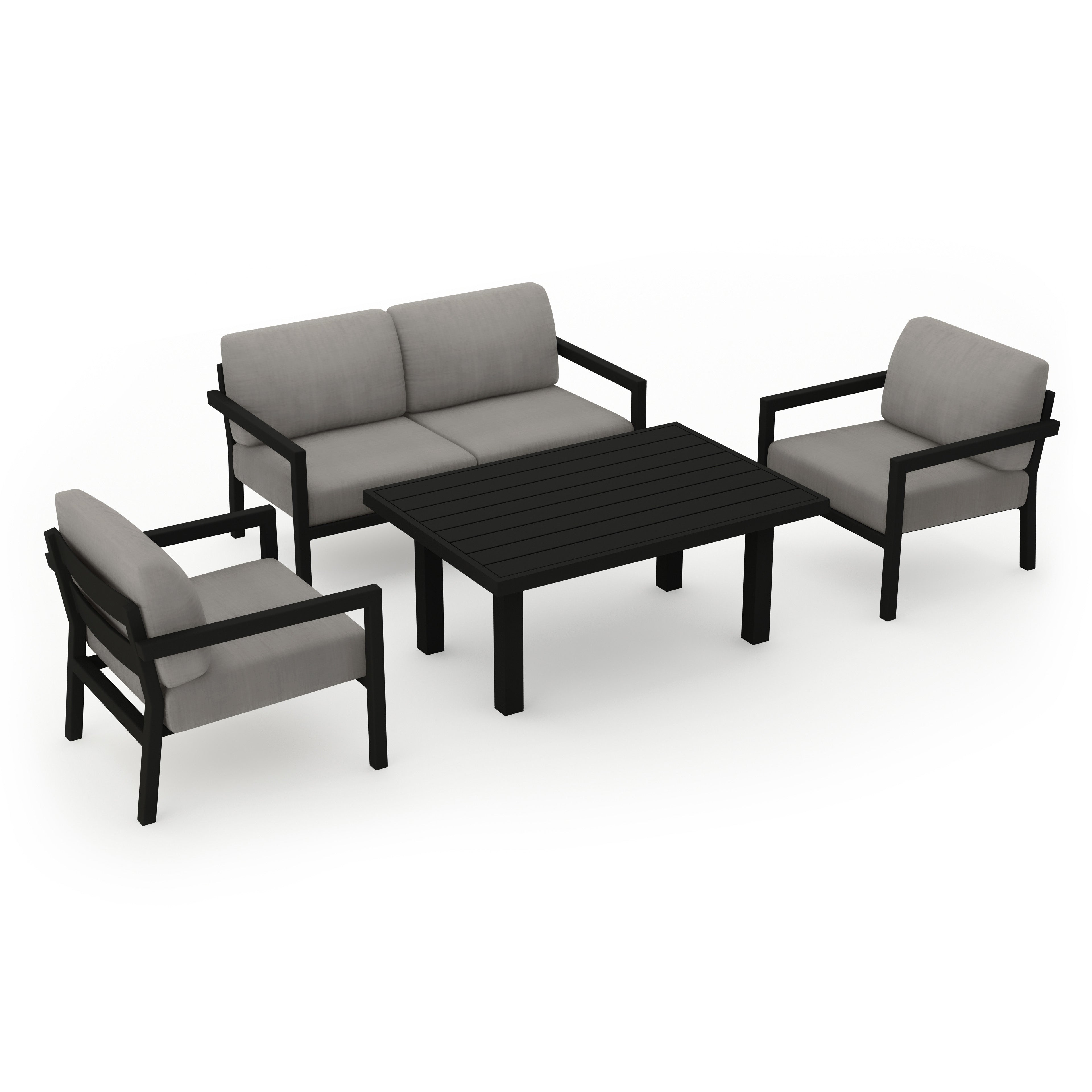 Pacifica Classic 4 Piece Aluminum Loveseat Set#Finish_Black#Fabric_Canvas Charcoal